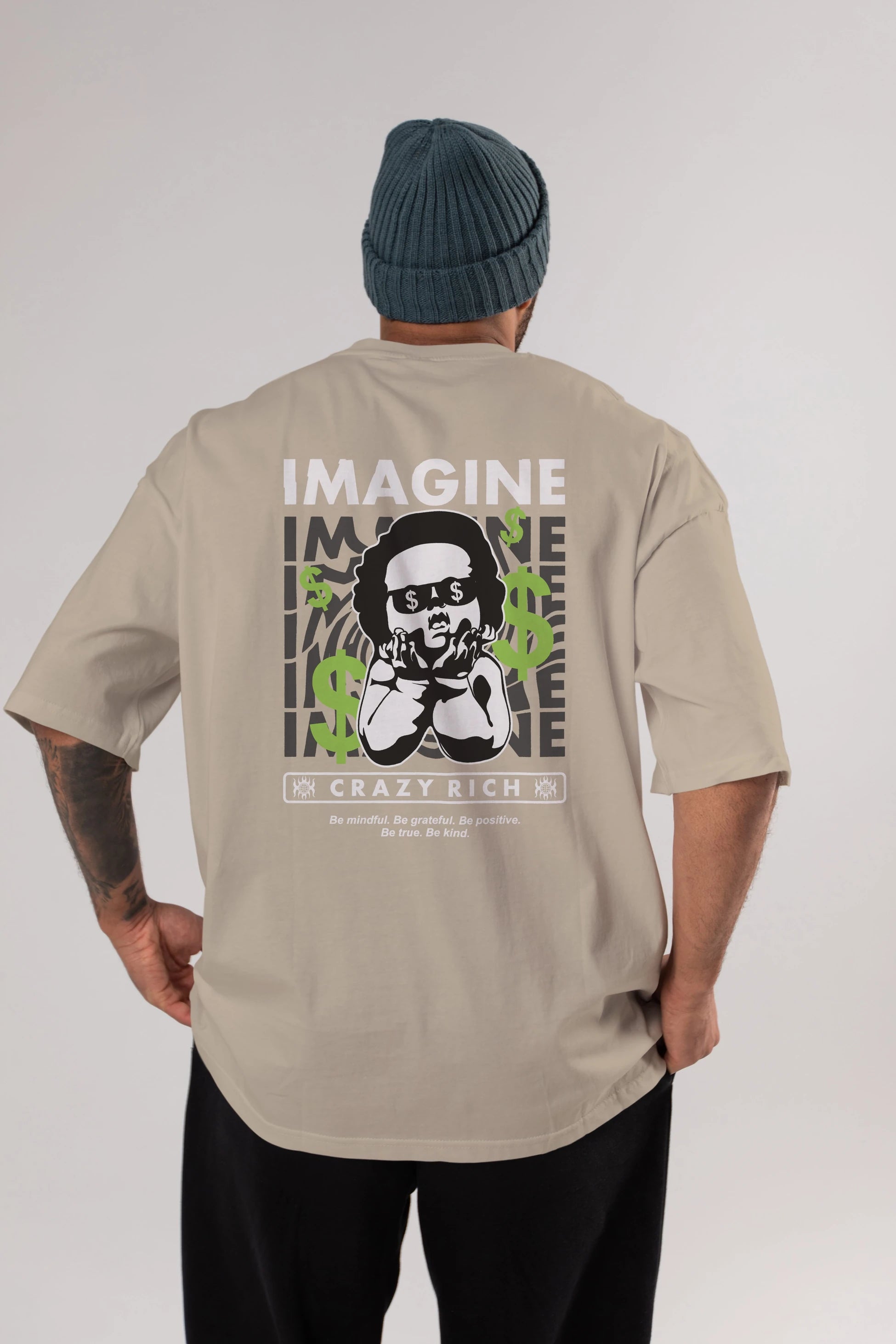 Imagine Crazy Rich Arka Baskılı Oversize t-shirt Erkek Kadın Unisex