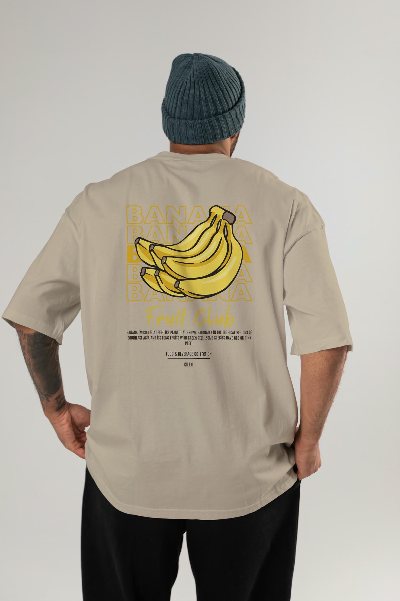 Banana Arka Baskılı Oversize t-shirt Erkek Kadın Pamuk Bisiklet Yaka tişort