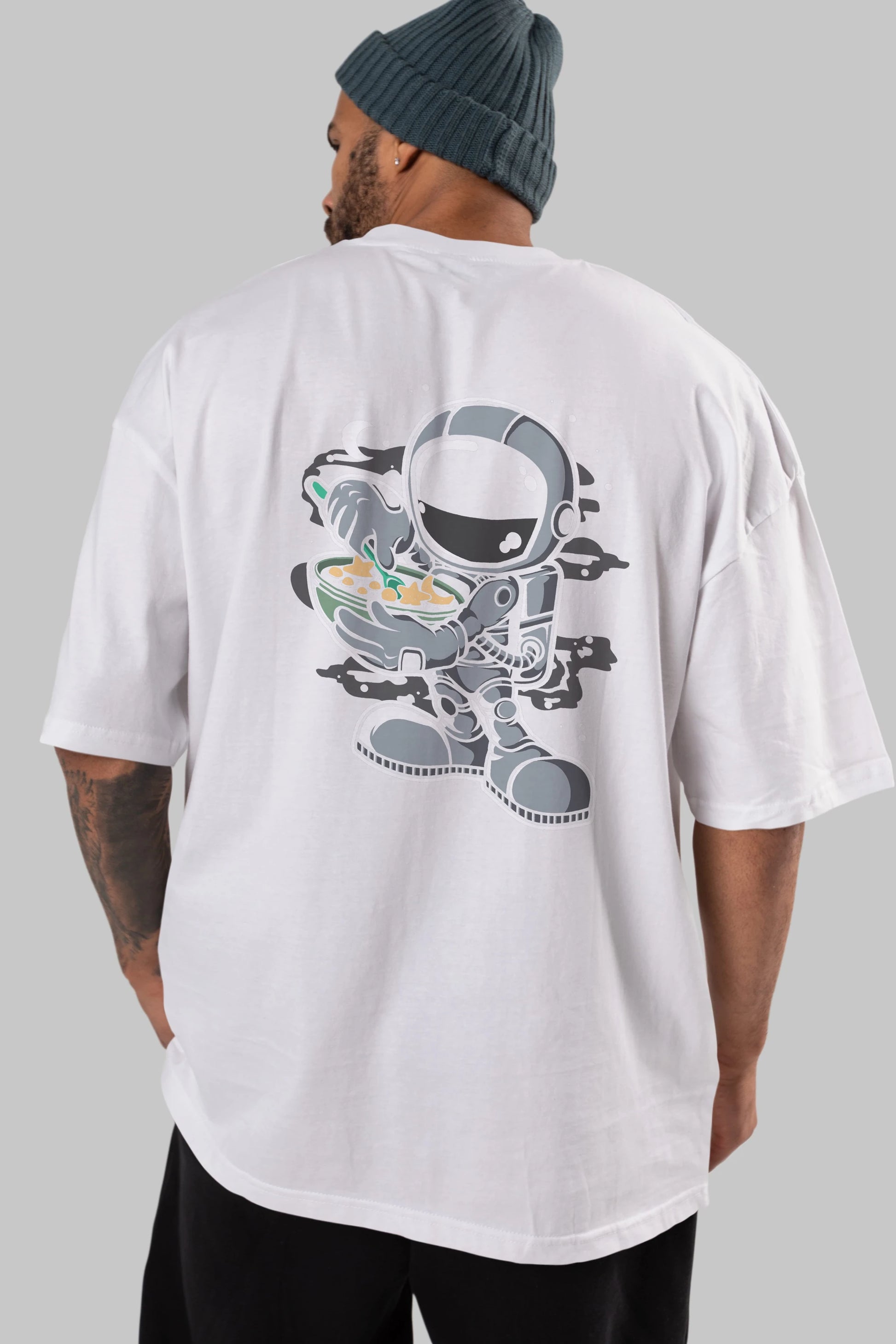 Astronaut Star Flakes Arka Baskılı Oversize t-shirt Erkek Kadın Unisex