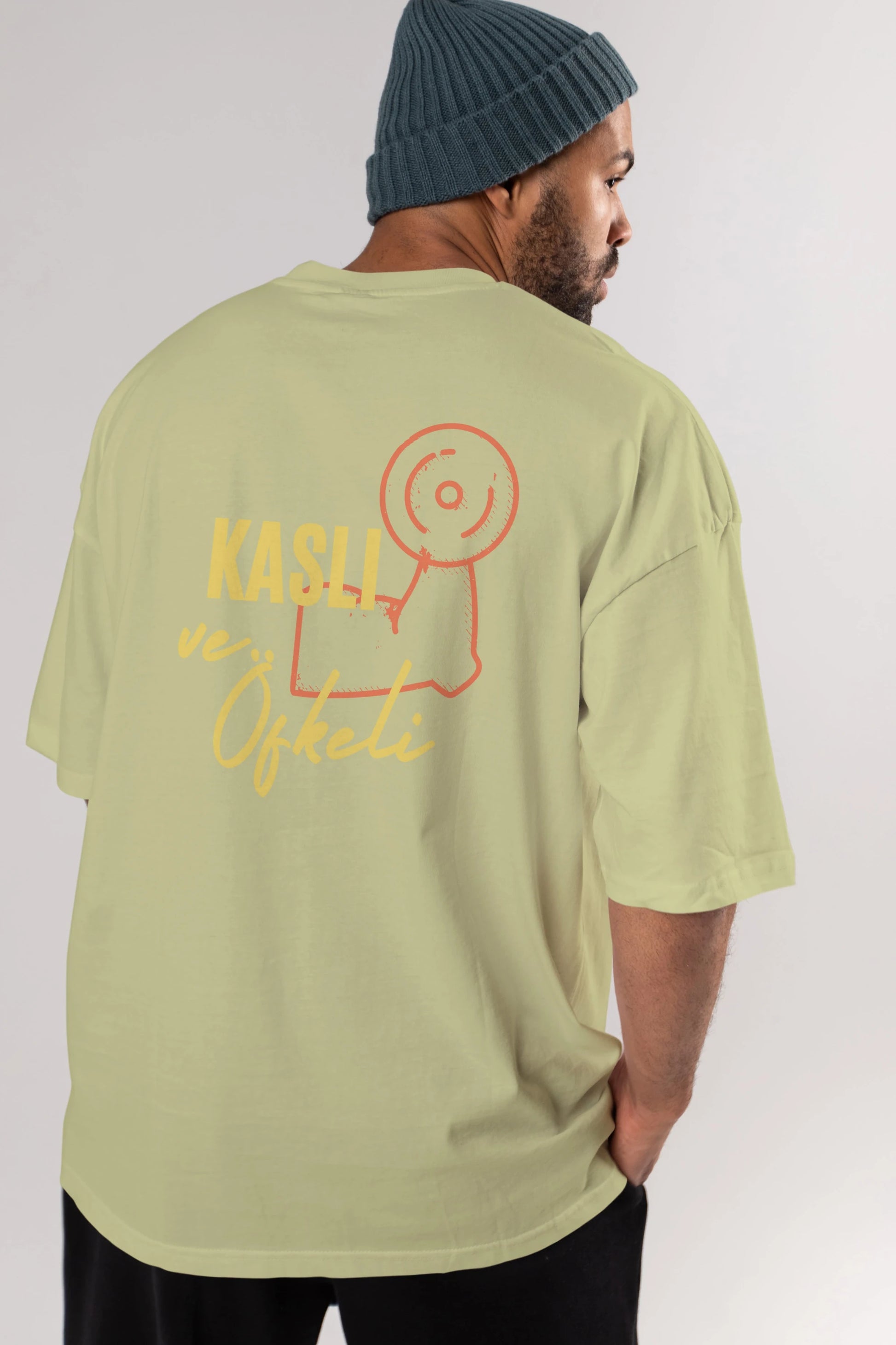 Kaslı ve Öfkeli Yazılı Arka Baskılı Oversize t-shirt Erkek Kadın Unisex