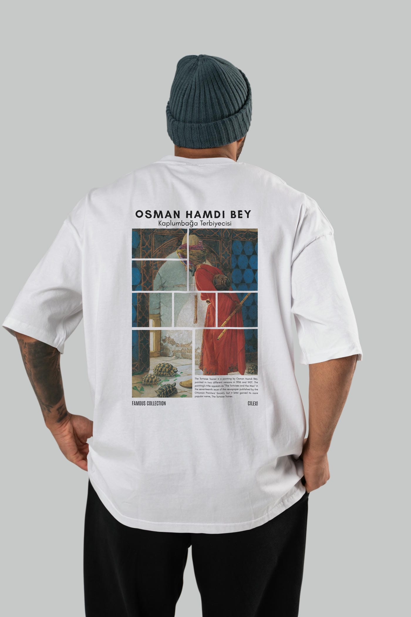 Osman Hamdi Bey Arka Baskılı Oversize t-shirt Erkek Kadın Bisiklet Yaka Pamuk tişort