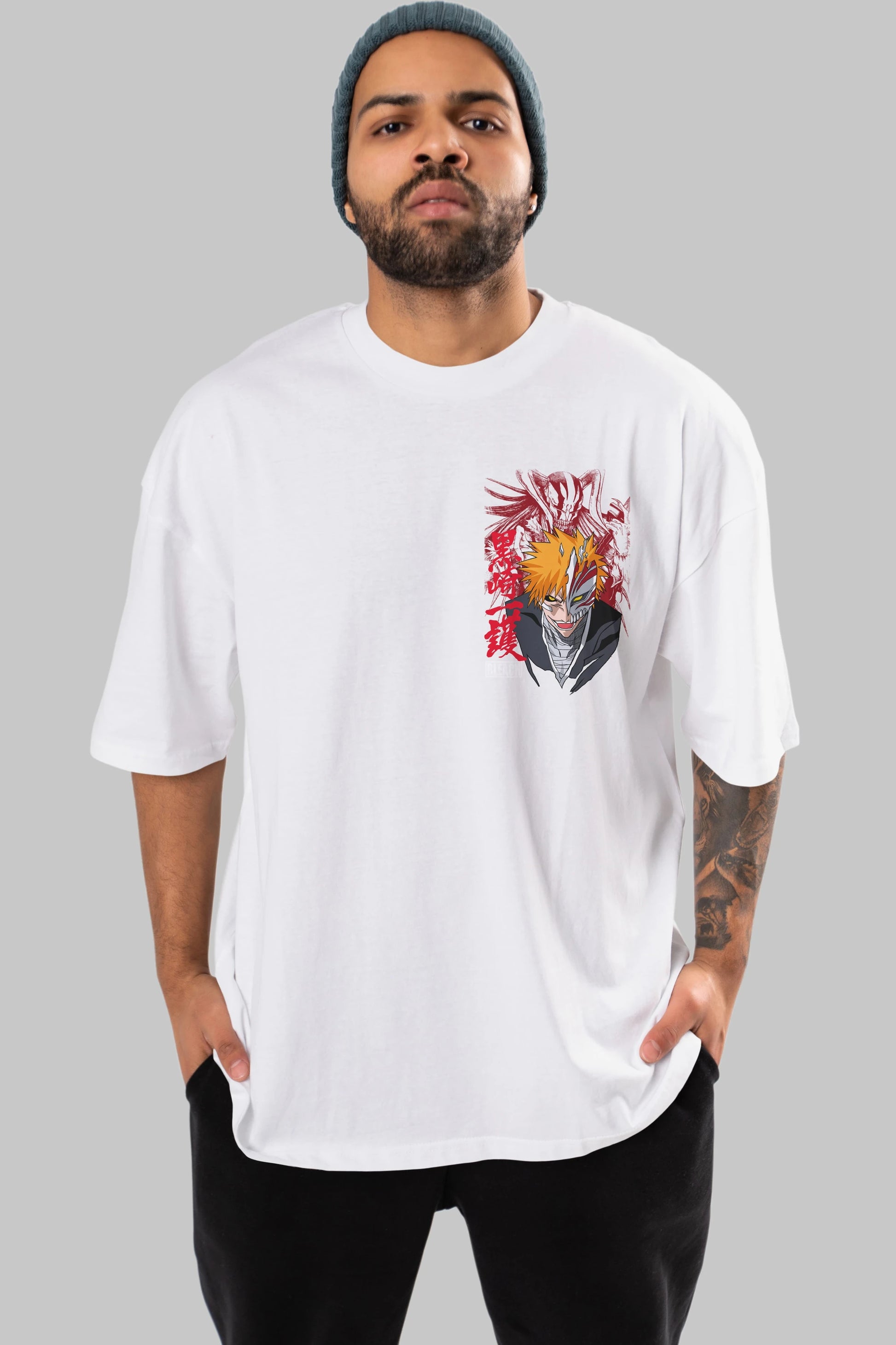 ICHIGO KUROSAKI VIZARD Ön Sol Baskılı Oversize t-shirt Erkek Kadın Unisex %100 Pamuk Bisiklet Yaka tişort