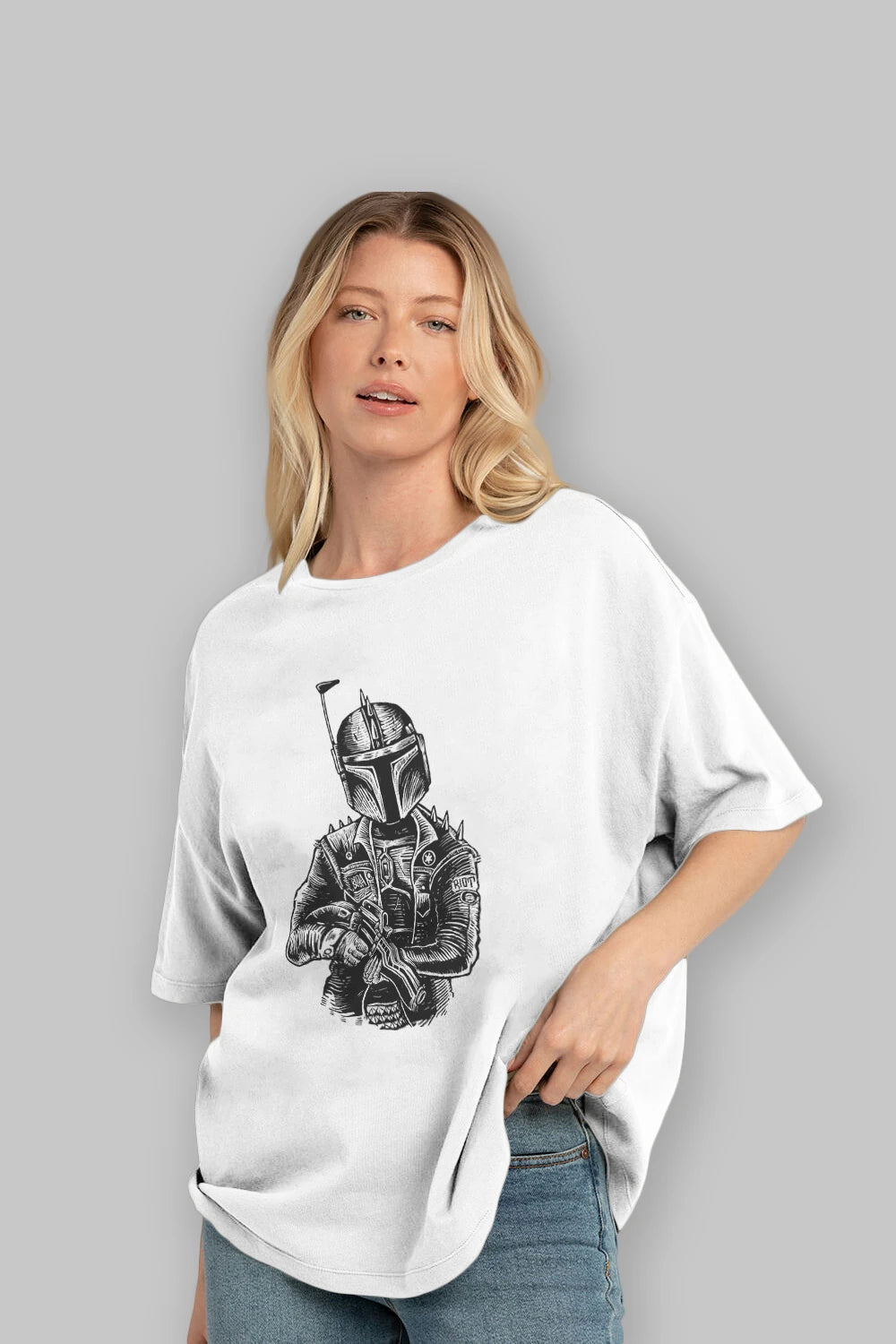 Boba Punk Ön Baskılı Oversize t-shirt Erkek Kadın Unisex %100 Pamuk tişort