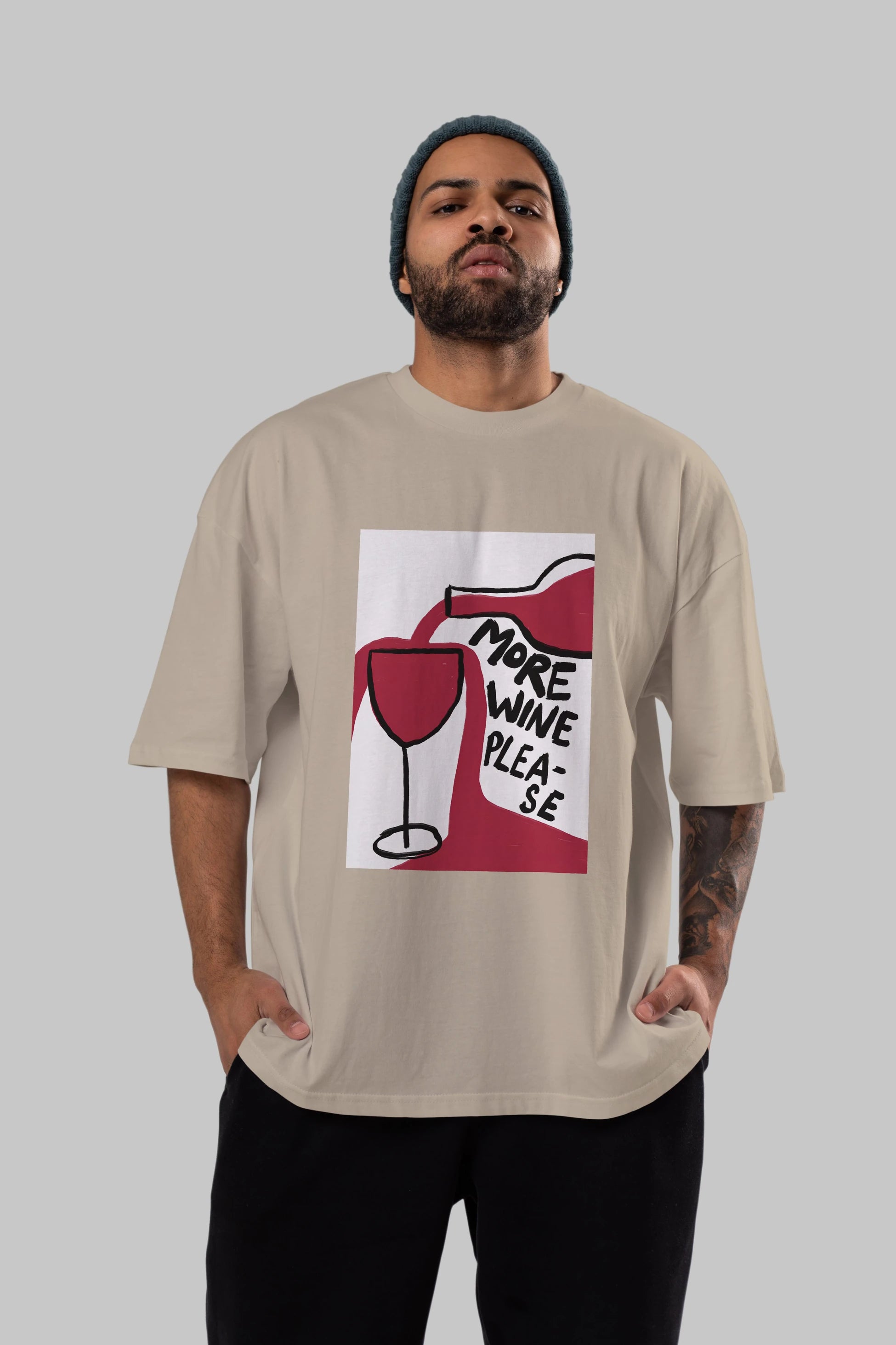 More Wine Please Ön Baskılı Oversize t-shirt Erkek Kadın Unisex %100 Pamuk Bisiklet Yaka tişort