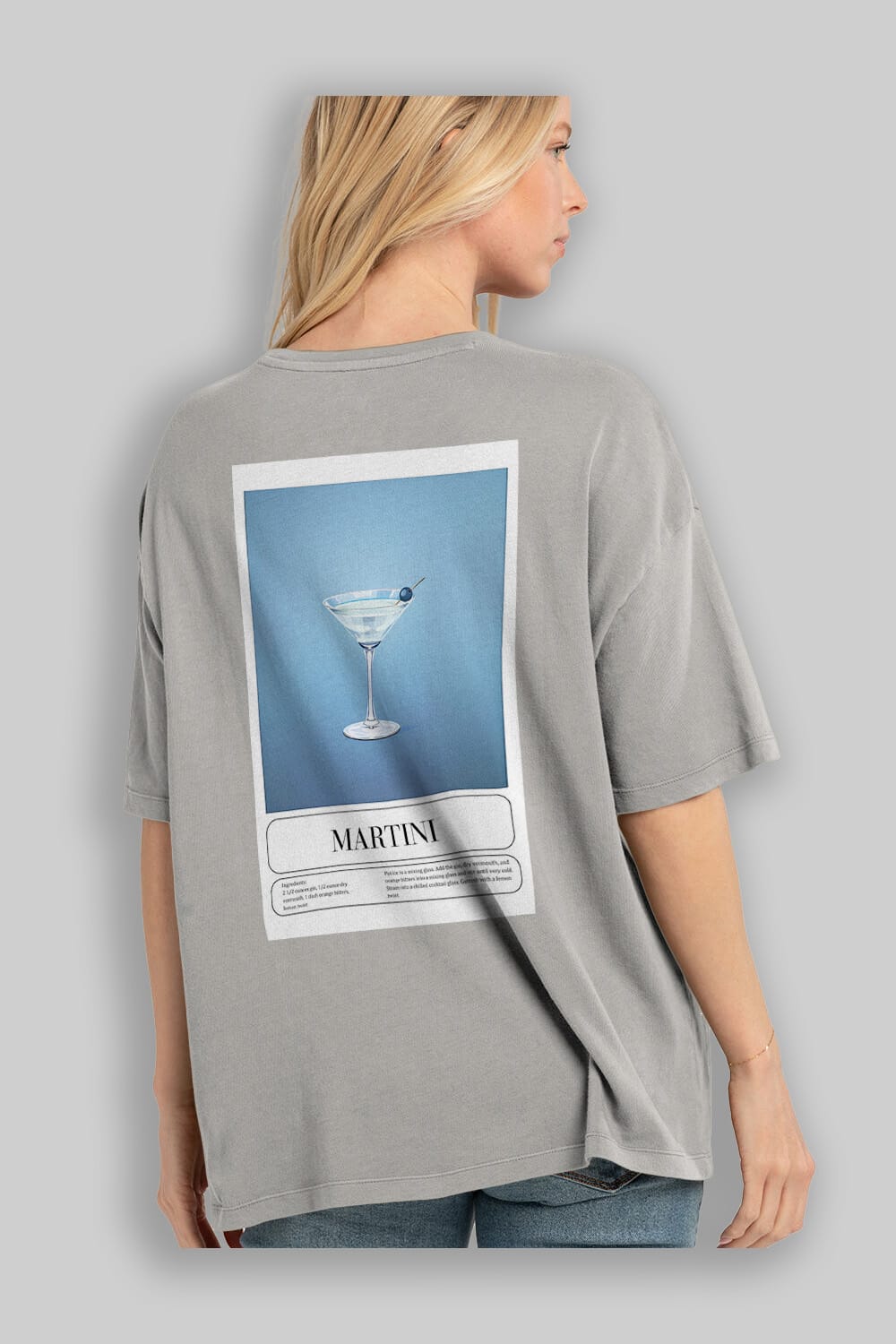 Martini Arka Baskılı Oversize t-shirt Erkek Kadın Unisex %100 Pamuk Bisiklet Yaka tişort