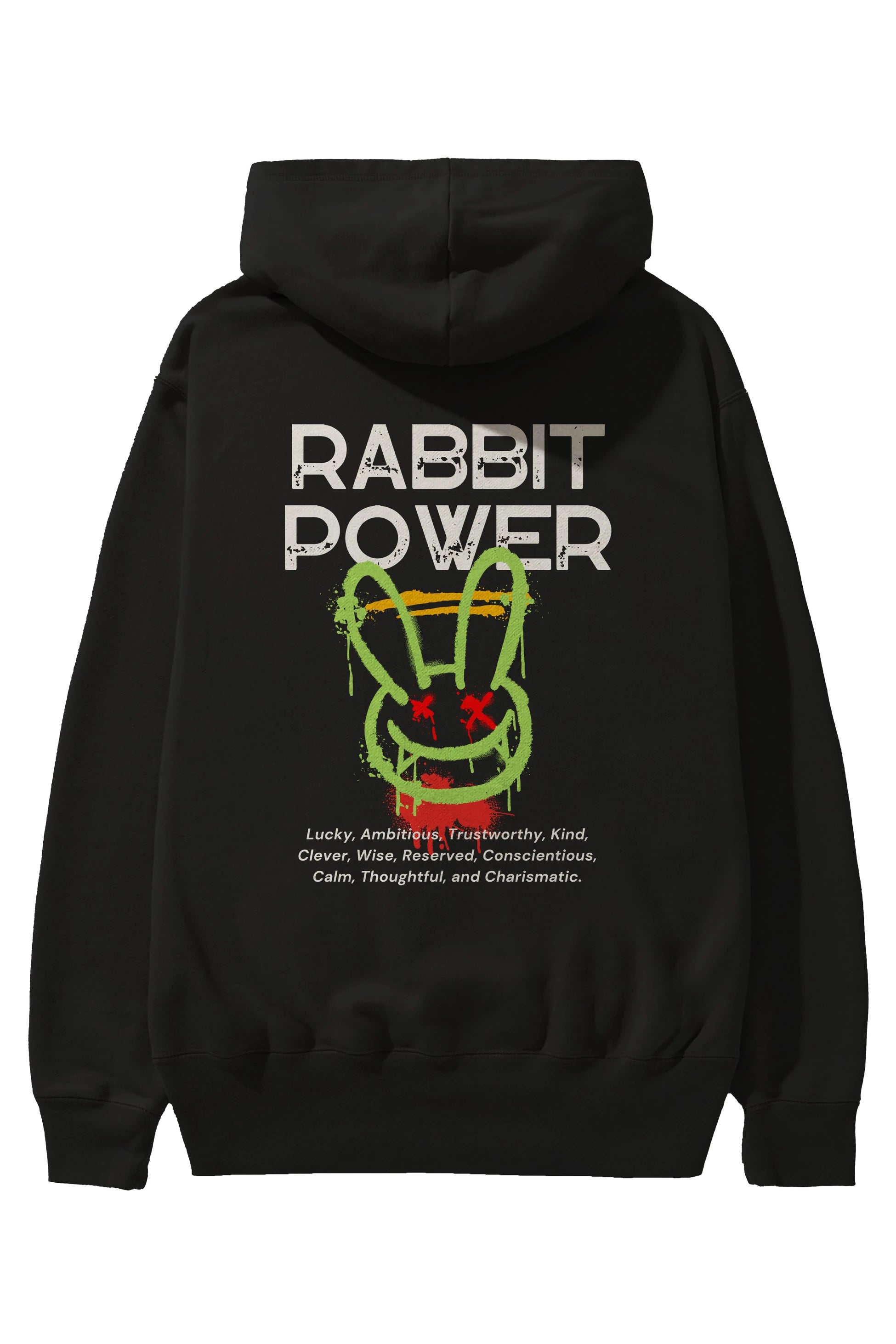 Rabbit Power Yazılı Arka Baskılı Oversize Hoodie Kapüşonlu Sweatshirt Erkek Kadın Unisex