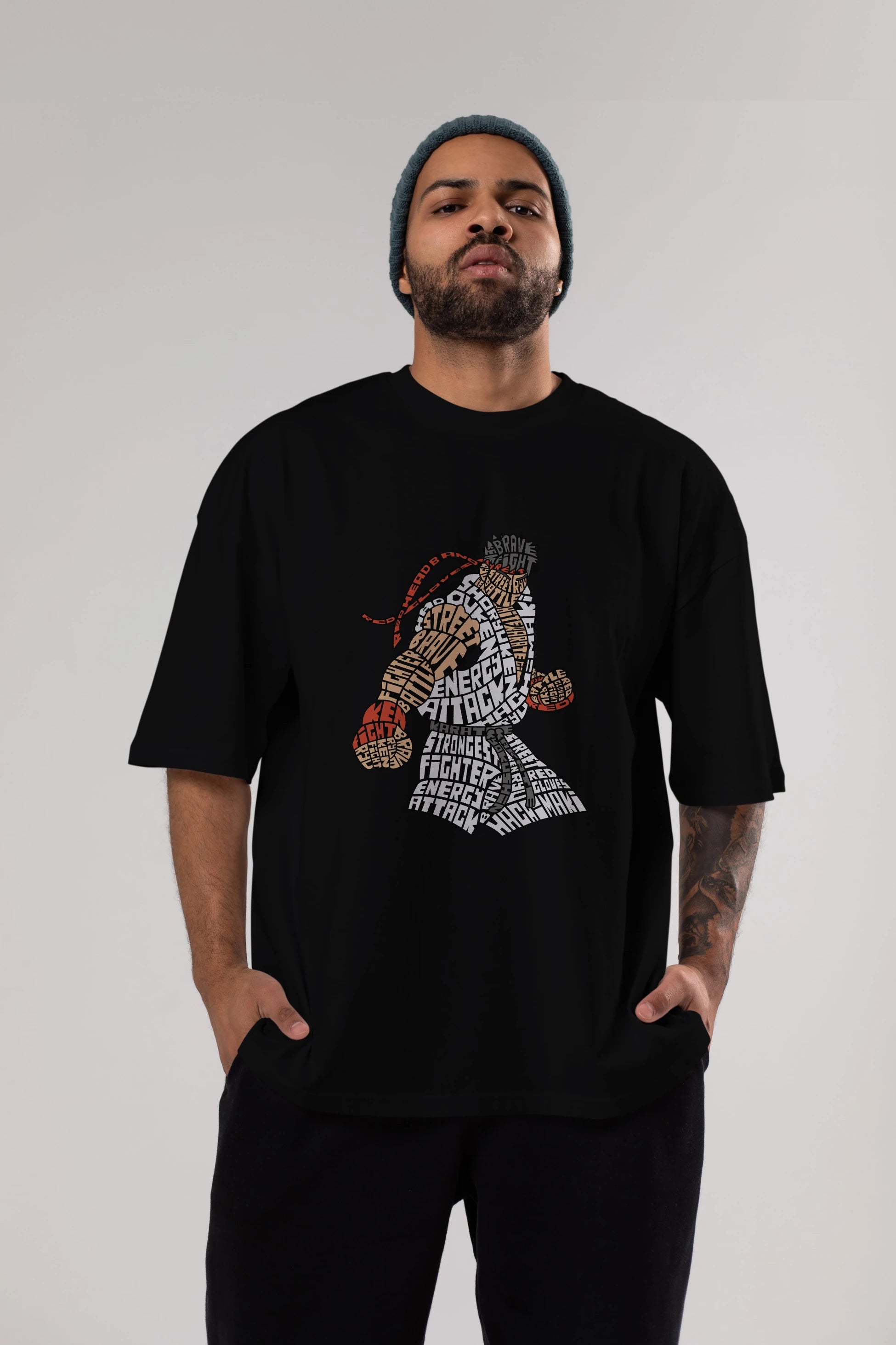 Hadouken Ön Baskılı Oversize t-shirt %100 pamuk Erkek Kadın Unisex