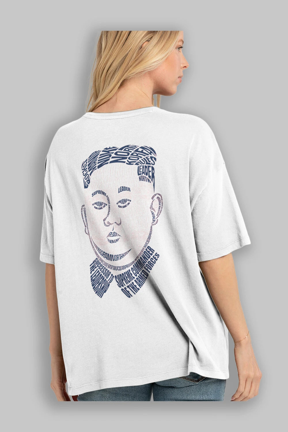 Kim Jong Un Calligram Arka Baskılı Oversize t-shirt %100 pamuk Erkek Kadın Unisex