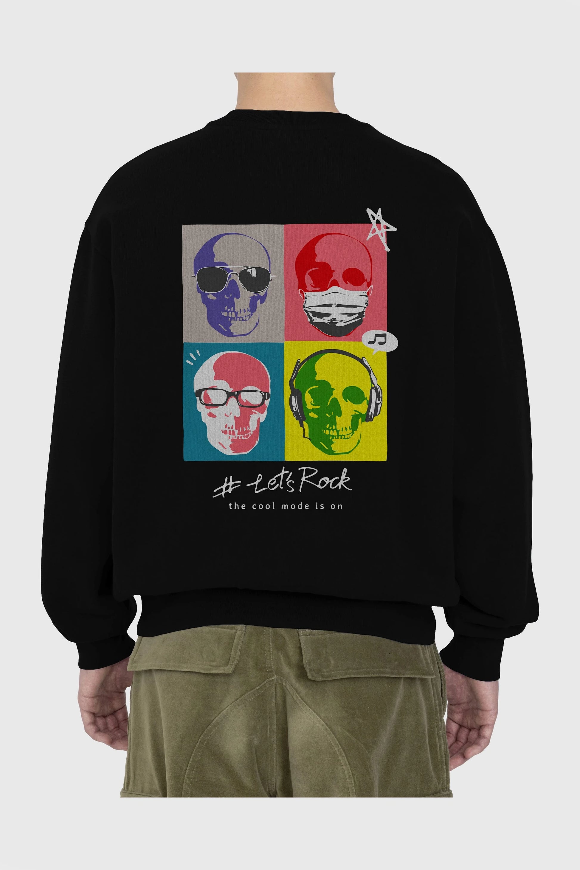 Lets Rock Arka Baskılı Oversize Sweatshirt Erkek Kadın Unisex