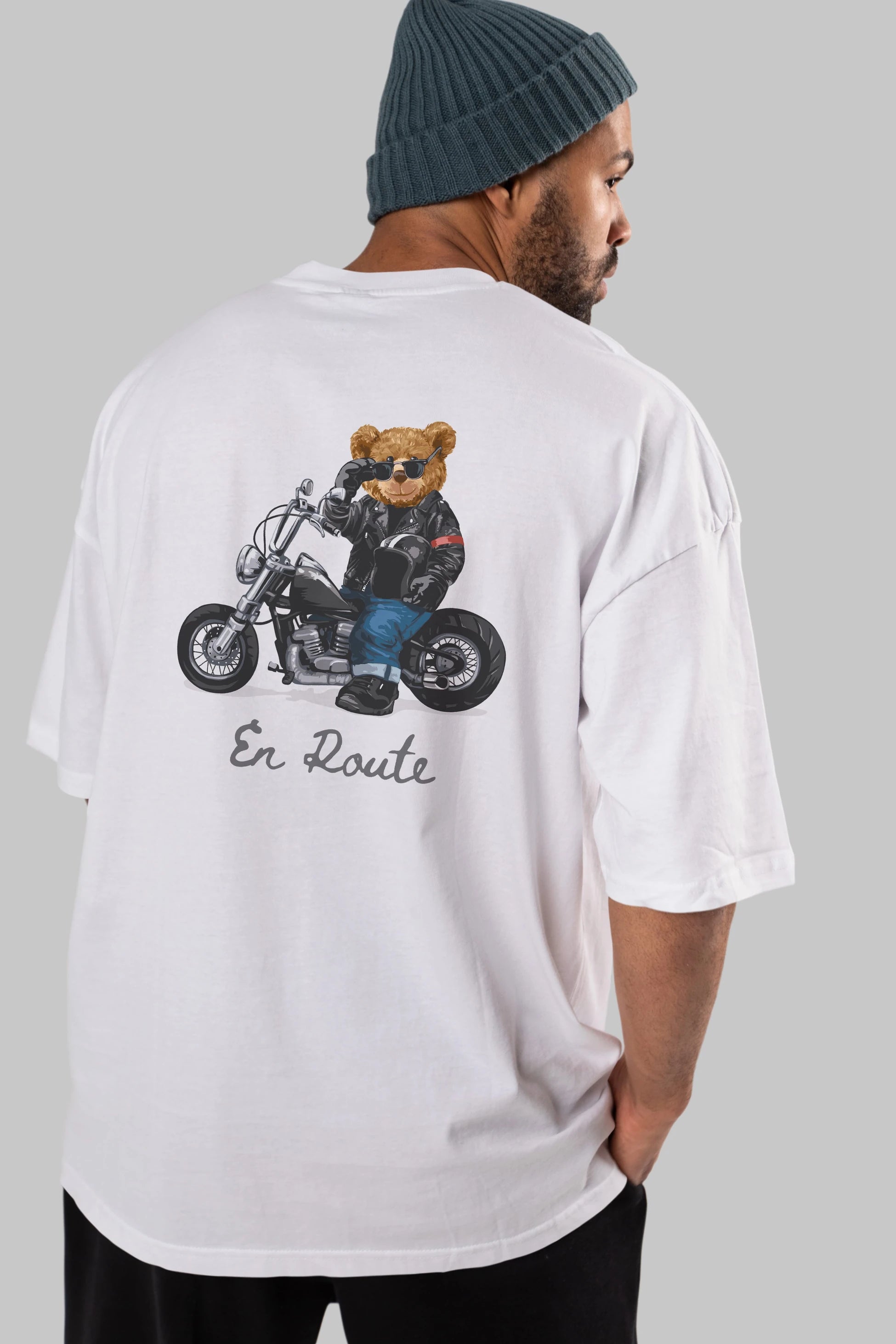 Teddy Bear En Route Arka Baskılı Oversize t-shirt Erkek Kadın Unisex %100 Pamuk