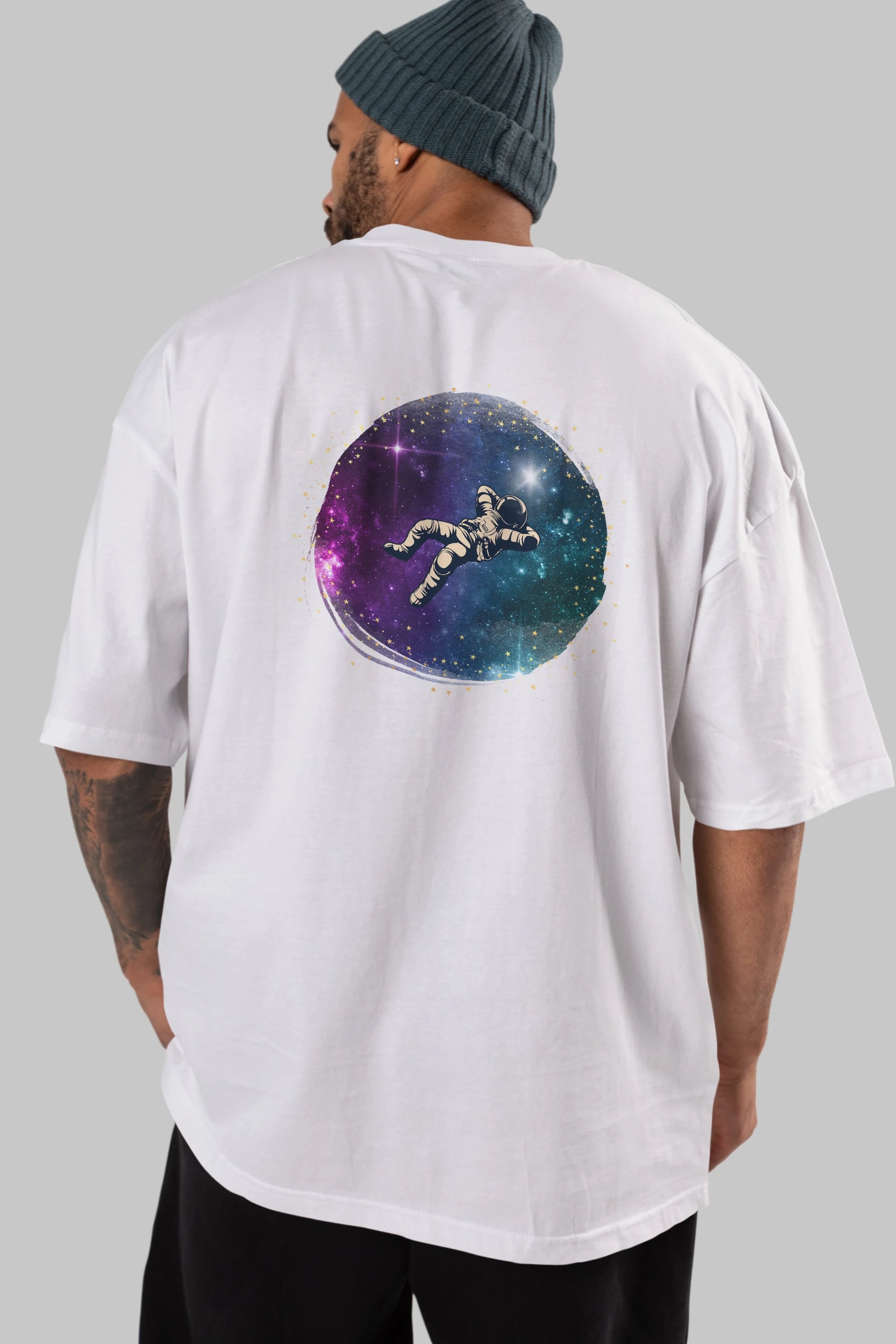 Astronaut in the Galaxy Arka Baskılı Oversize t-shirt Erkek Kadın Unisex