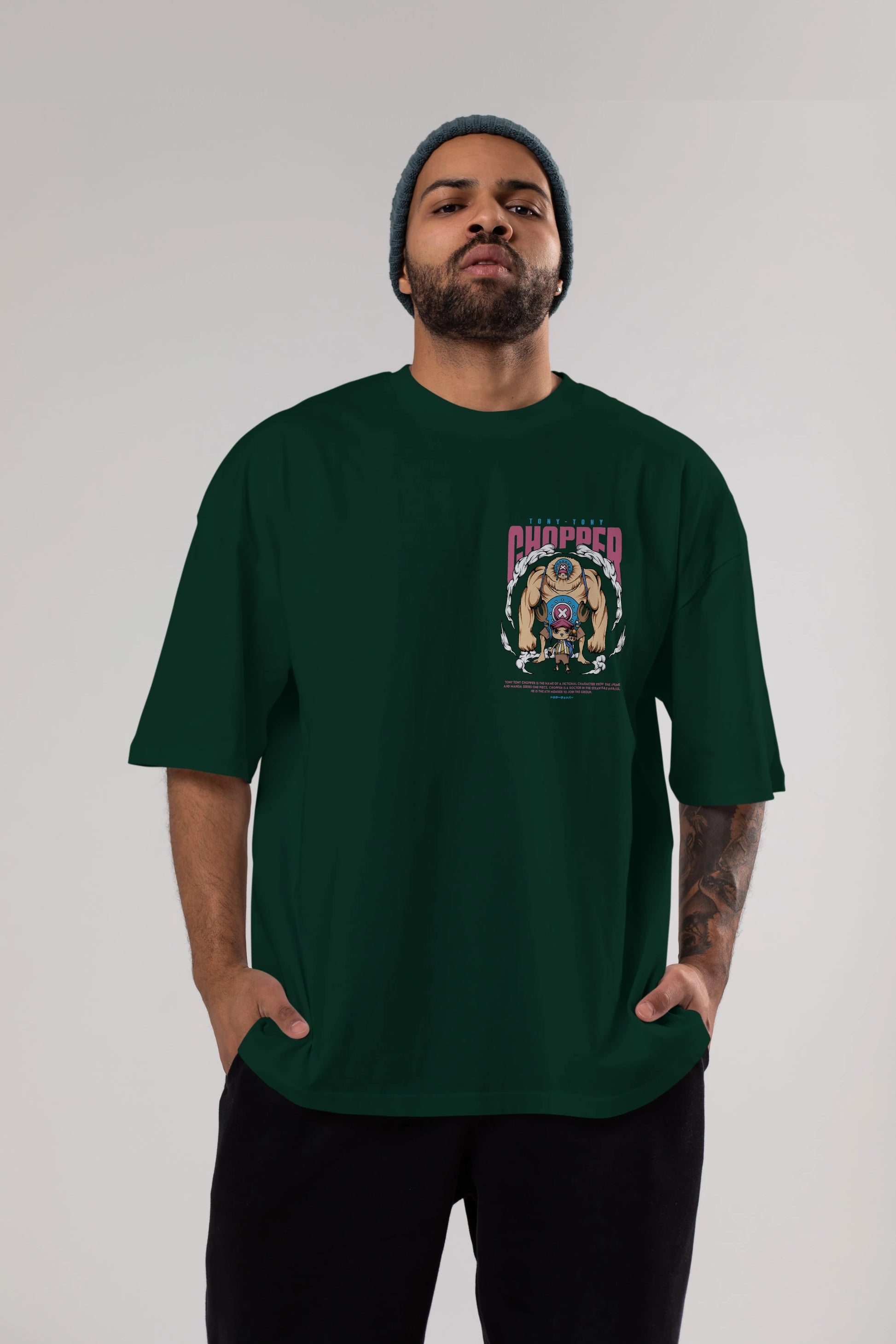 Tony Tony Chopper Ön Sol Baskılı Oversize t-shirt Erkek Kadın Unisex %100 Pamuk Bisiklet Yaka tişort