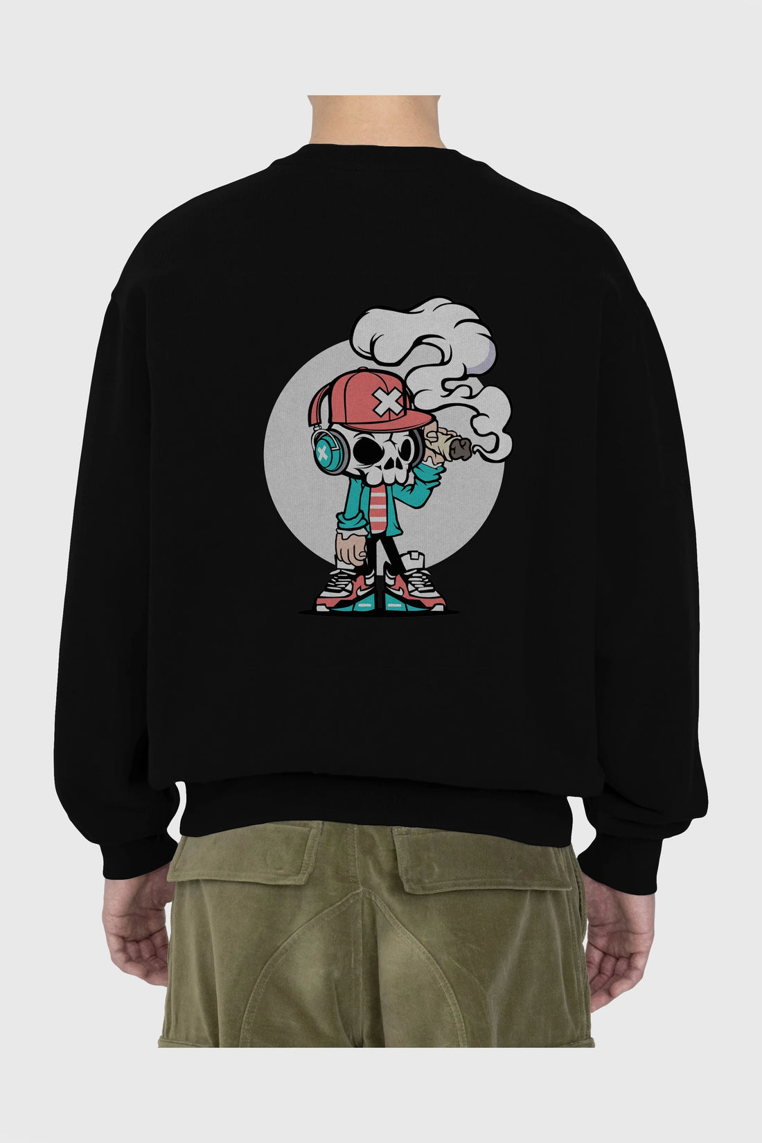 Skull Headphone Arka Baskılı Oversize Sweatshirt Erkek Kadın Unisex