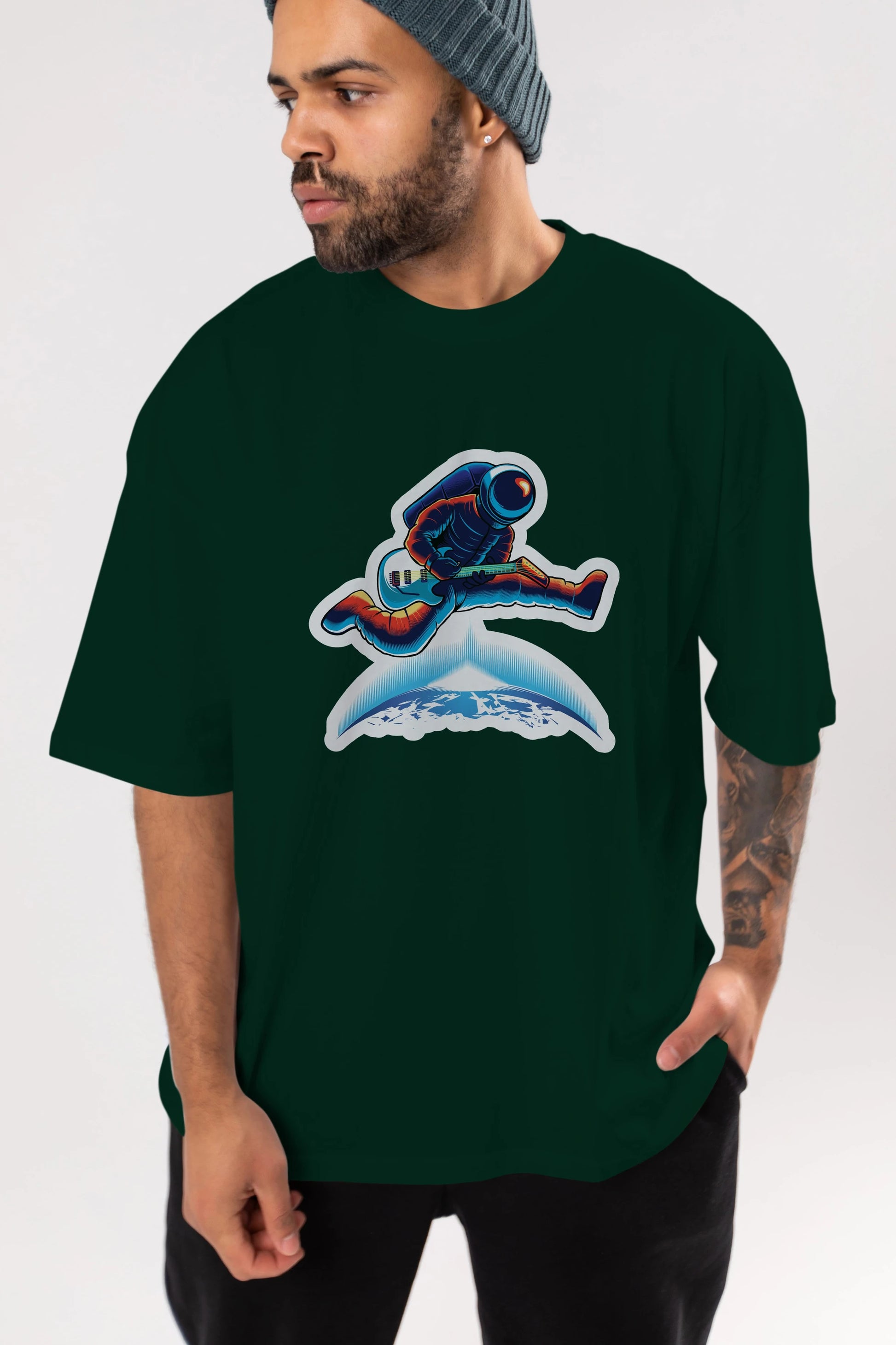 Astroguitar Sticker Ön Baskılı Oversize t-shirt Erkek Kadın Unisex