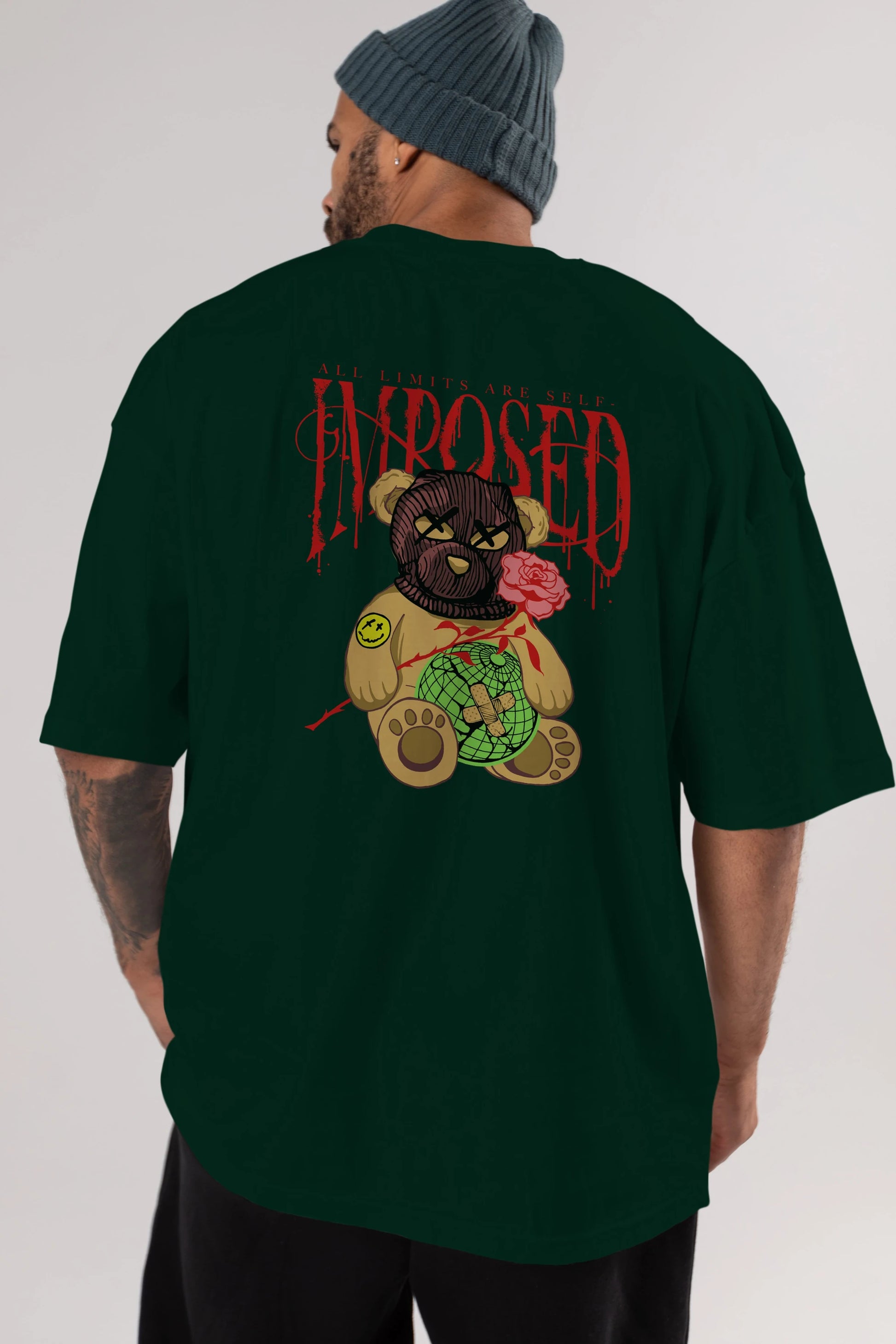 All Limits Bear Arka Baskılı Oversize t-shirt Erkek Kadın Unisex