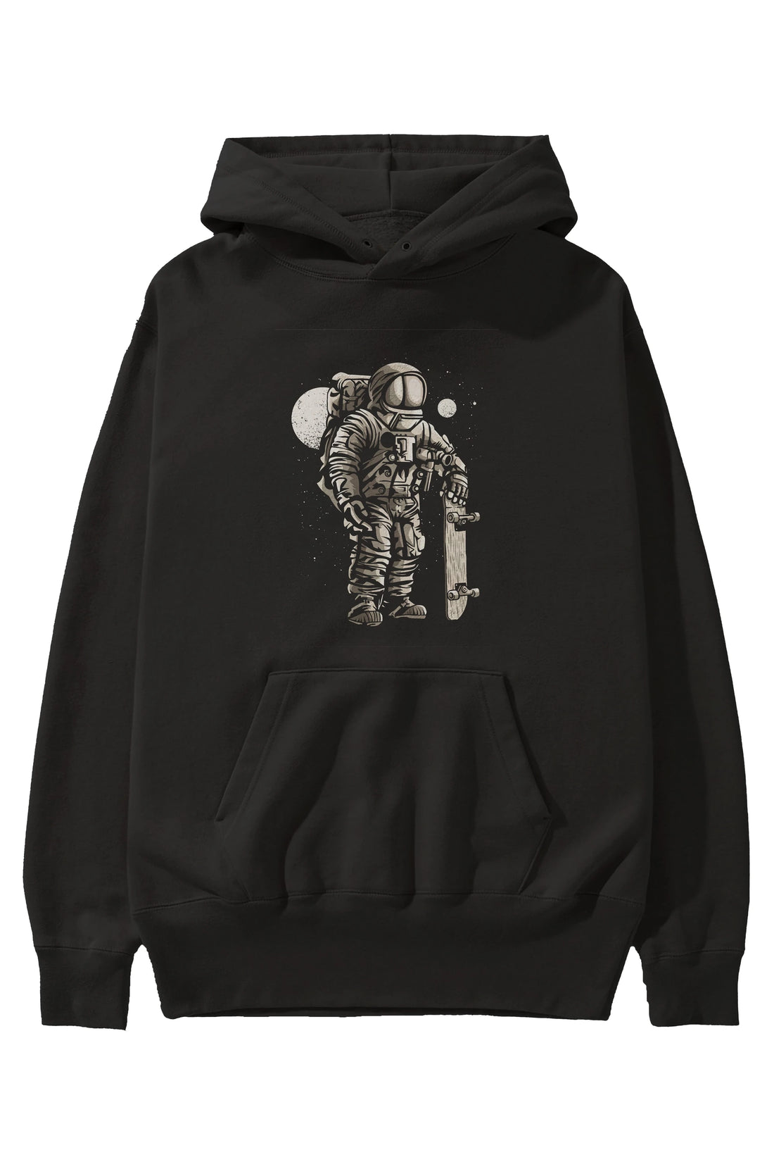 Astronaut Skater Ön Baskılı Hoodie Oversize Kapüşonlu Sweatshirt Erkek Kadın Unisex