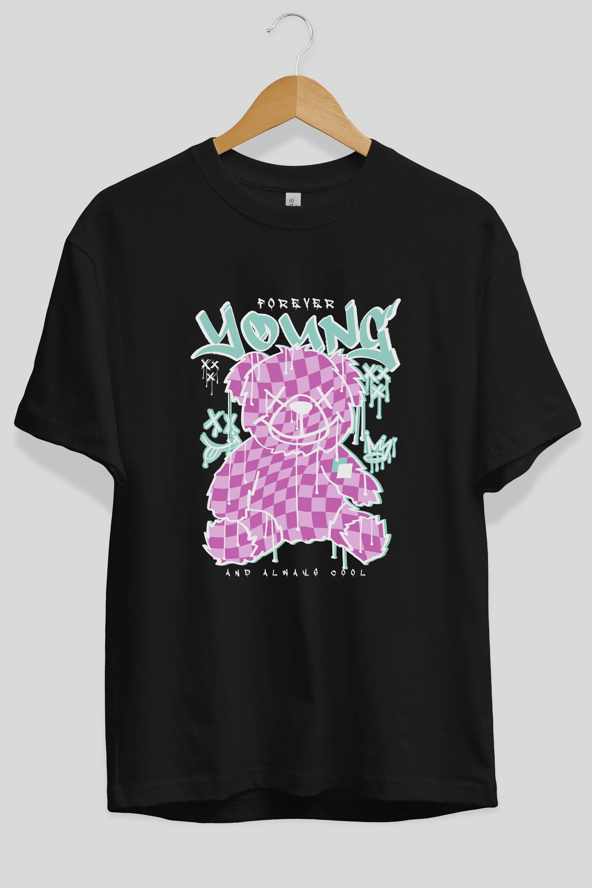 Young and Always Cool Bear Ön Baskılı Oversize t-shirt Erkek Kadın Unisex