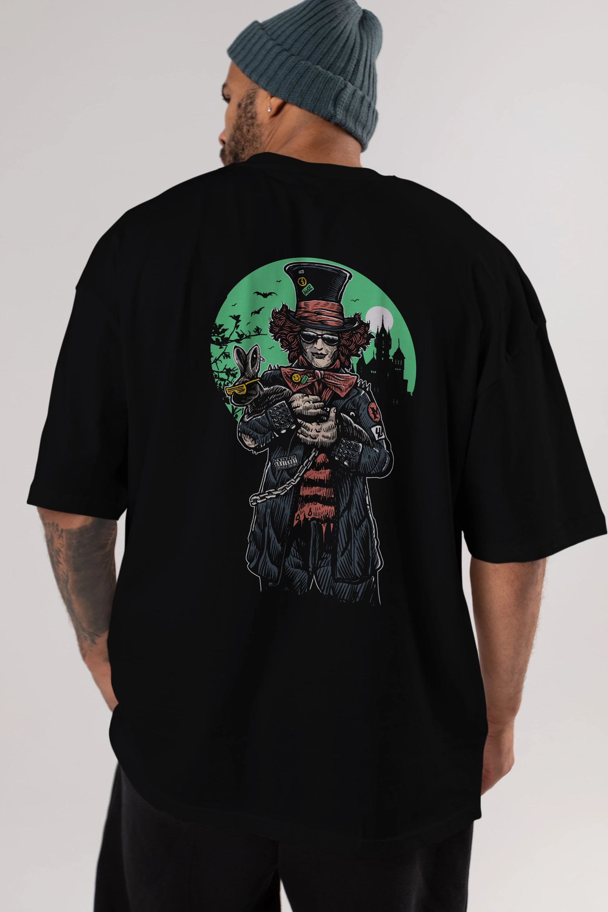 Mad Hatter Arka Baskılı Oversize t-shirt Erkek Kadın Unisex %100 Pamuk