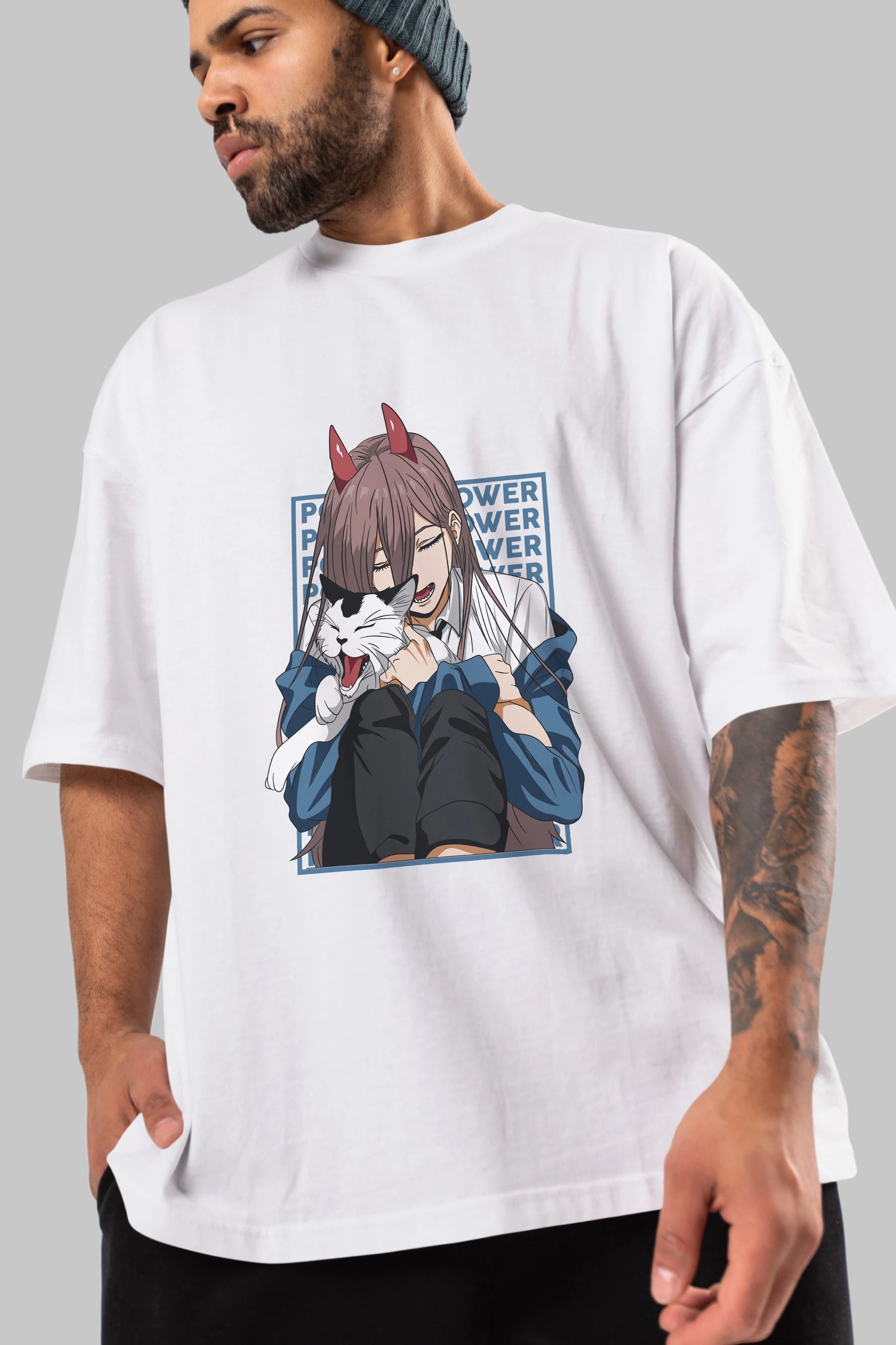 POWER CHAINSAWMAN Anime Ön Baskılı Oversize t-shirt %100 pamuk Erkek Kadın Unisex