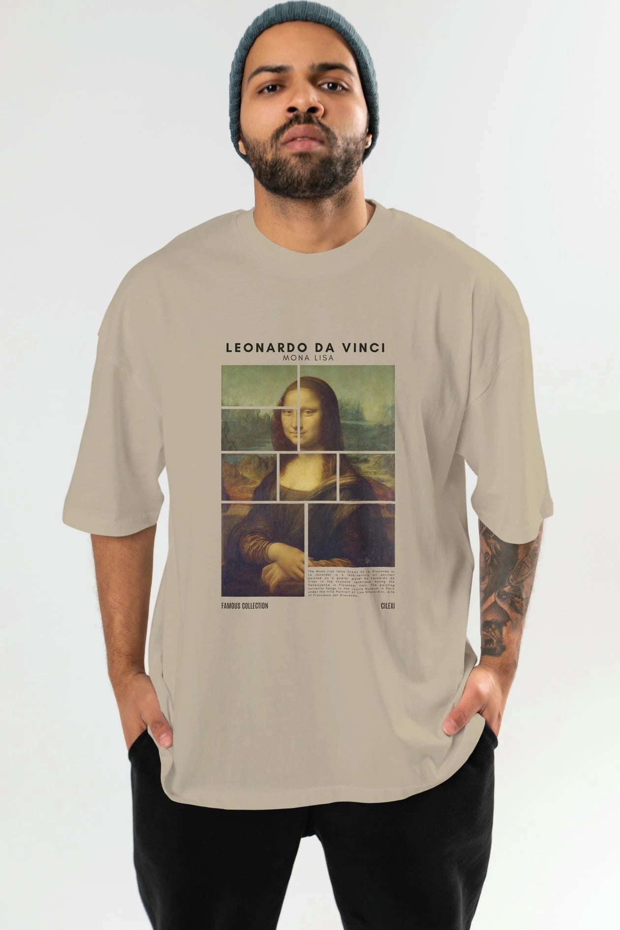Leonardo Da Vinci Mona Lisa ön Baskılı Oversize t-shirt Erkek Kadın Bisiklet Yaka Pamuk tişort