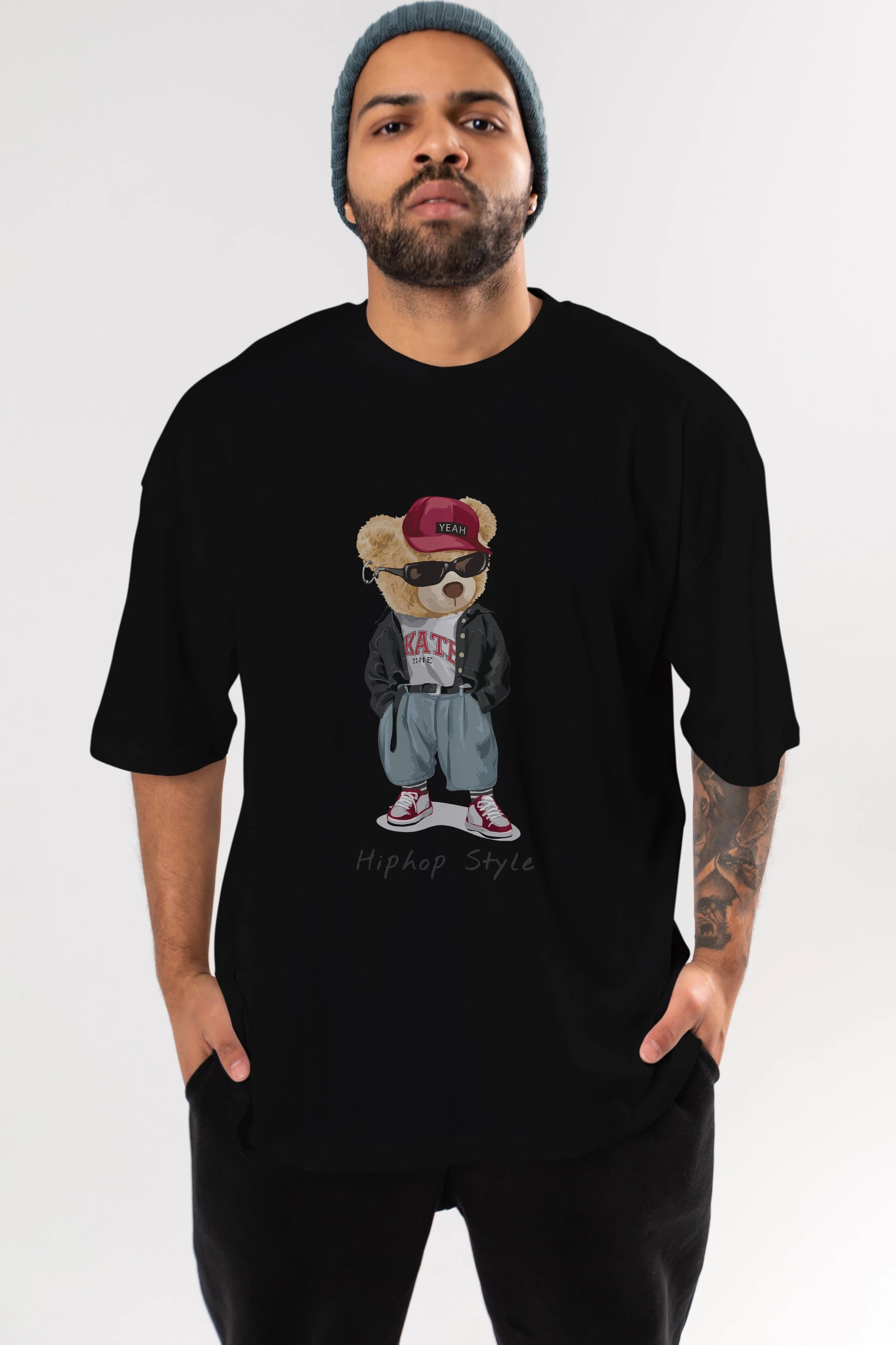 Teddy Bear Hiphop Style Ön Baskılı Oversize t-shirt Erkek Kadın Unisex %100 Pamuk
