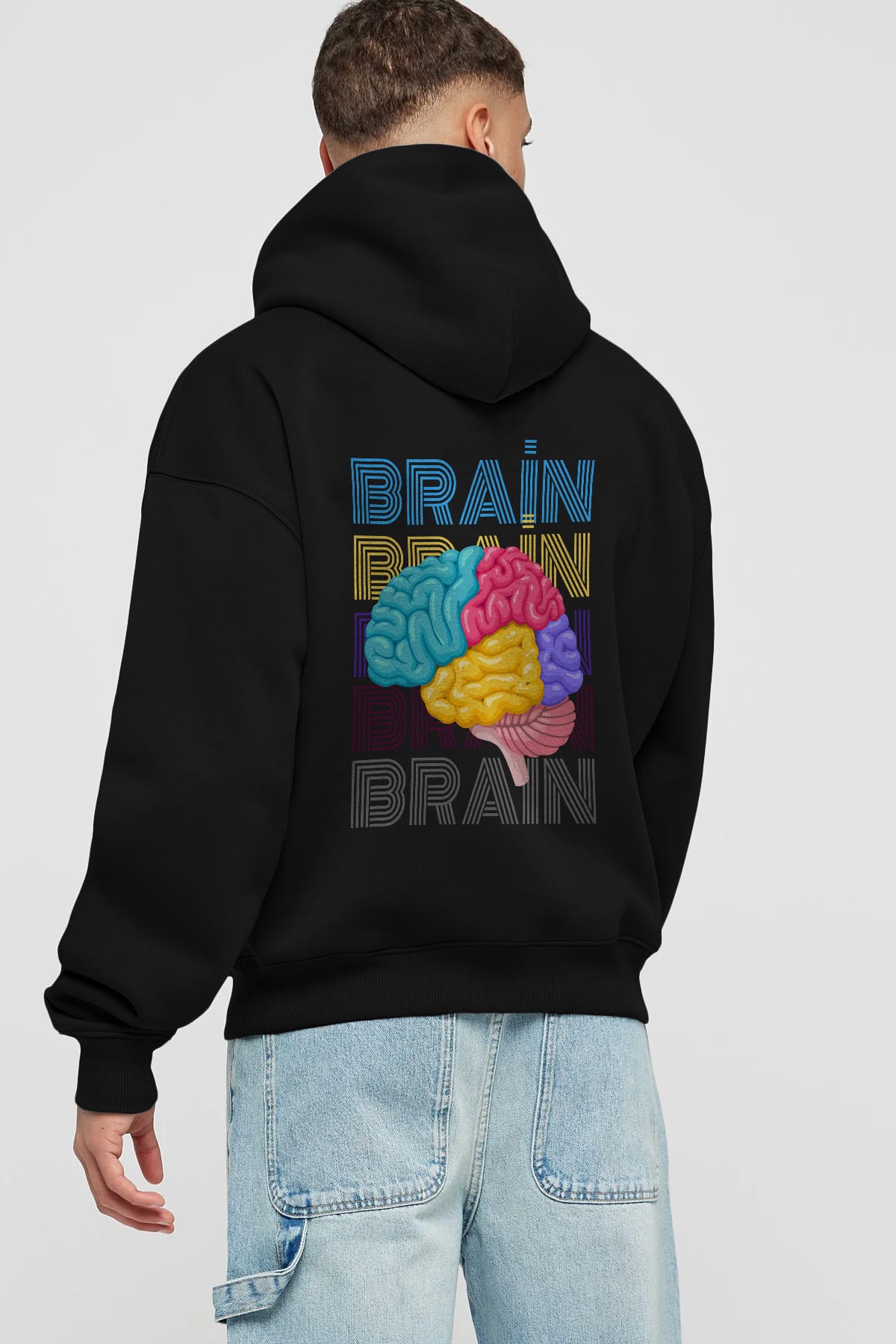 Brain Yazılı Arka Baskılı Oversize Hoodie Kapüşonlu Sweatshirt Erkek Kadın Unisex