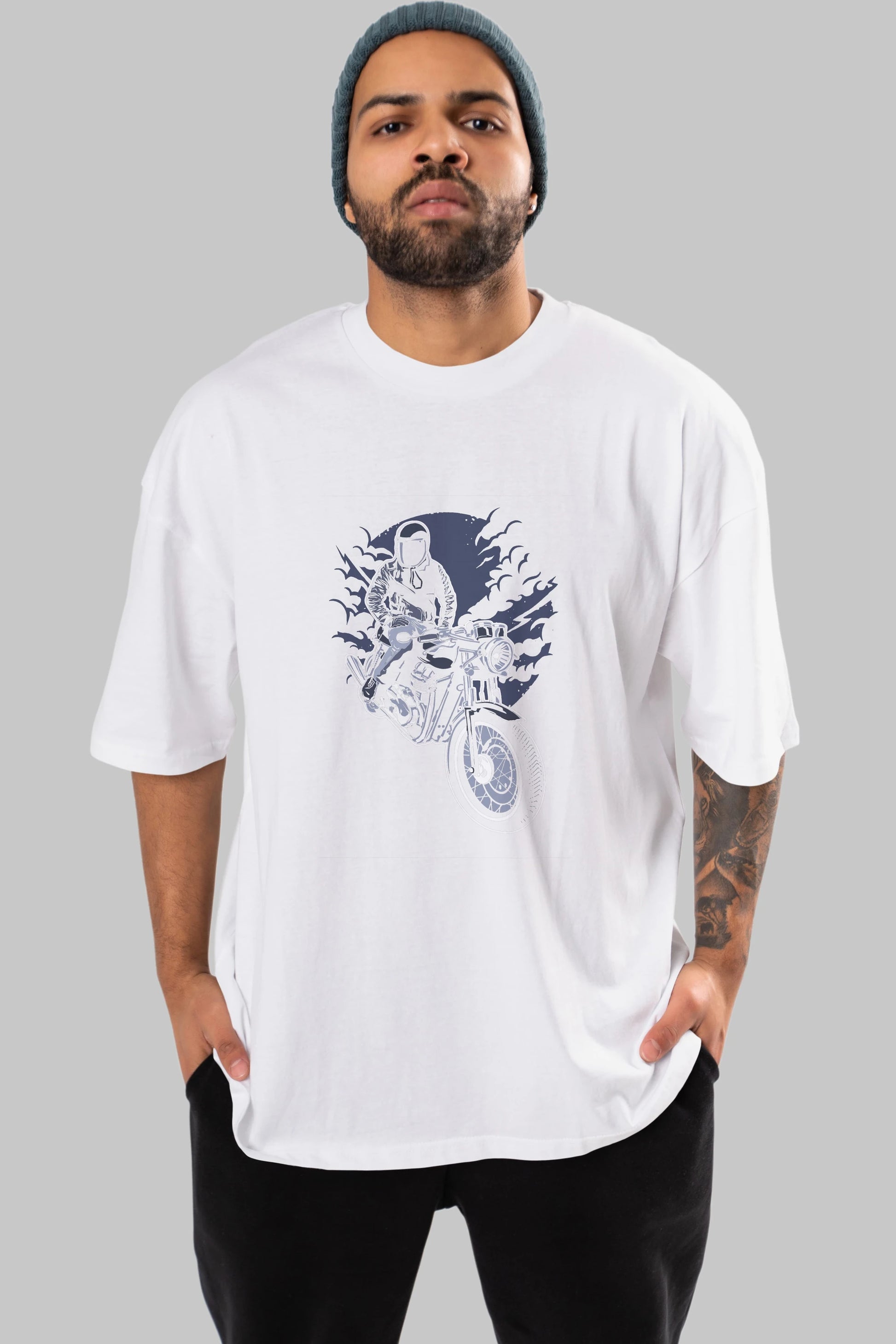 Night Rider Ön Baskılı Oversize t-shirt Erkek Kadın Unisex %100 Pamuk tişort