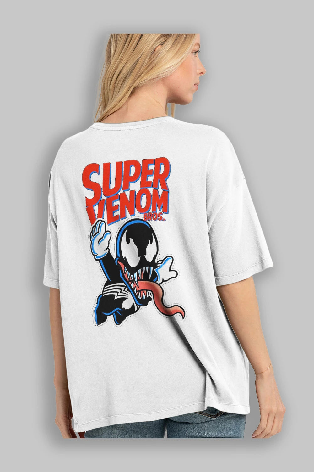Super Venom Arka Baskılı Oversize t-shirt Erkek Kadın Unisex %100 Pamuk Bisiklet Yaka tişort