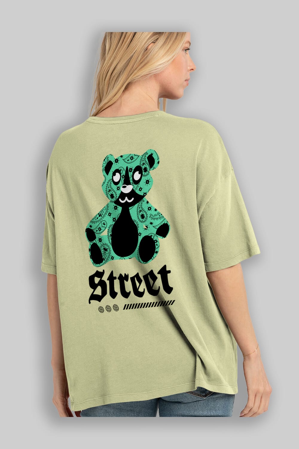 Street Bear Arka Baskılı Oversize t-shirt Erkek Kadın Unisex