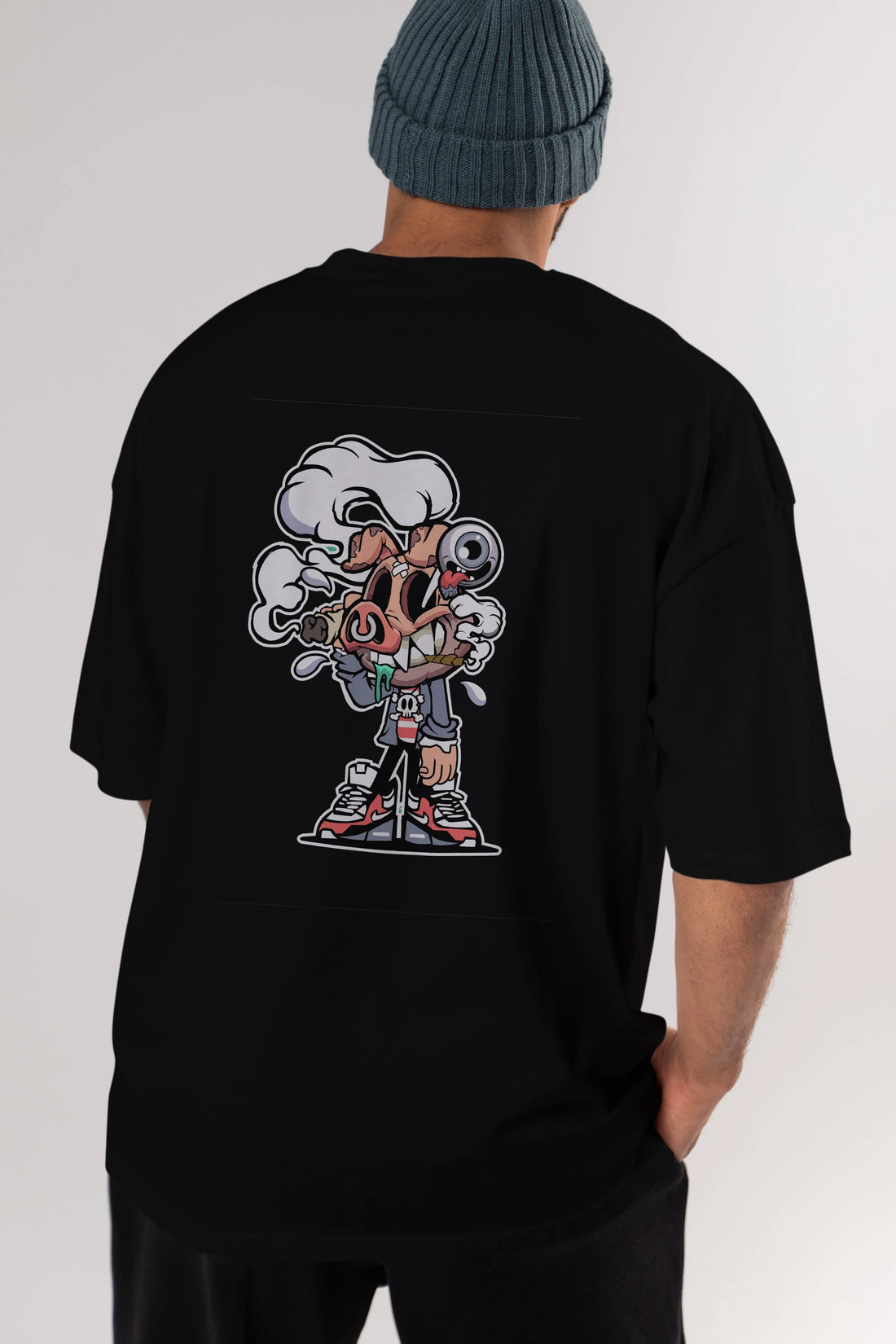 Pig Smoker Arka Baskılı Oversize t-shirt Erkek Kadın Unisex %100 Pamuk tişort