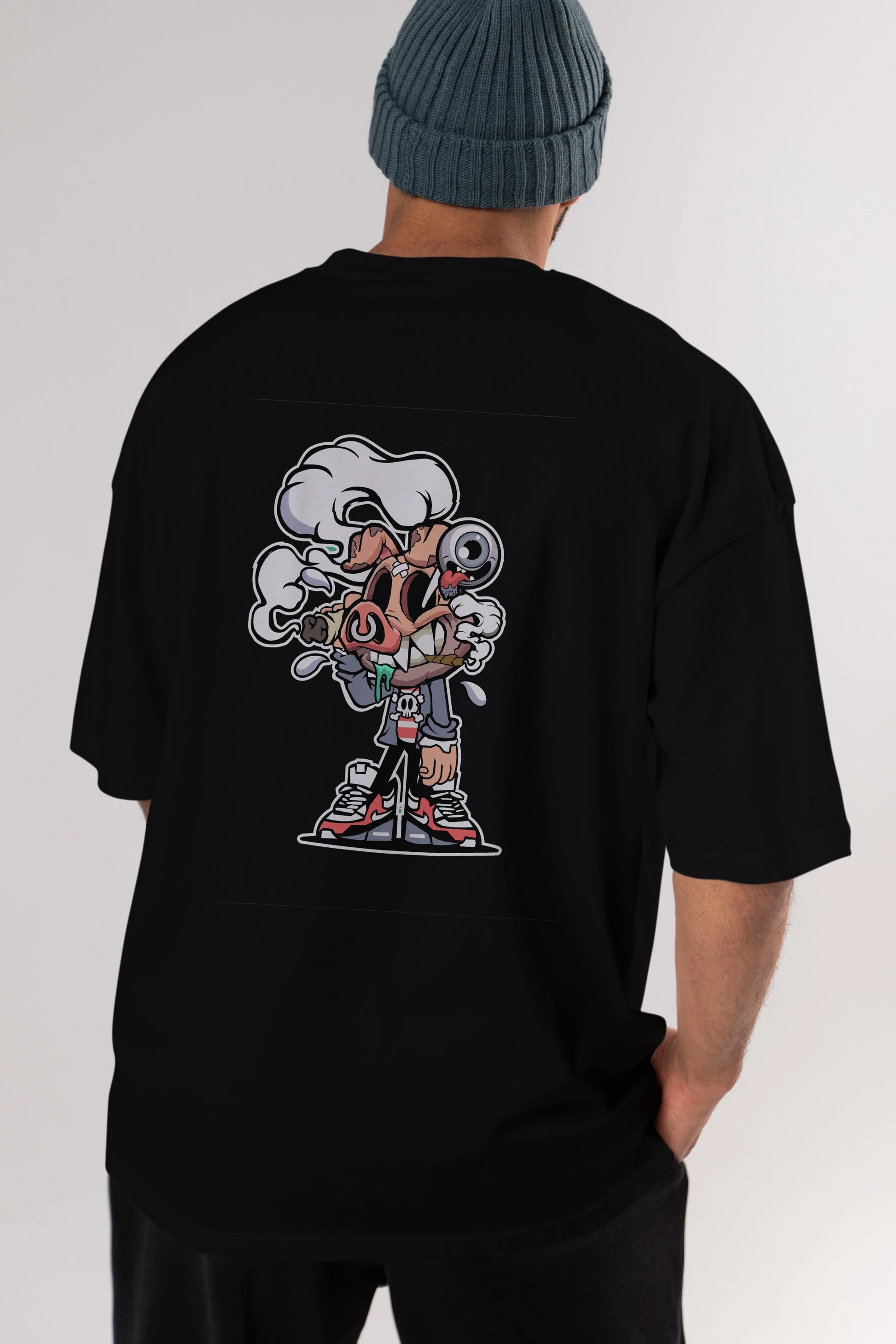 Pig Smoker Arka Baskılı Oversize t-shirt Erkek Kadın Unisex %100 Pamuk tişort
