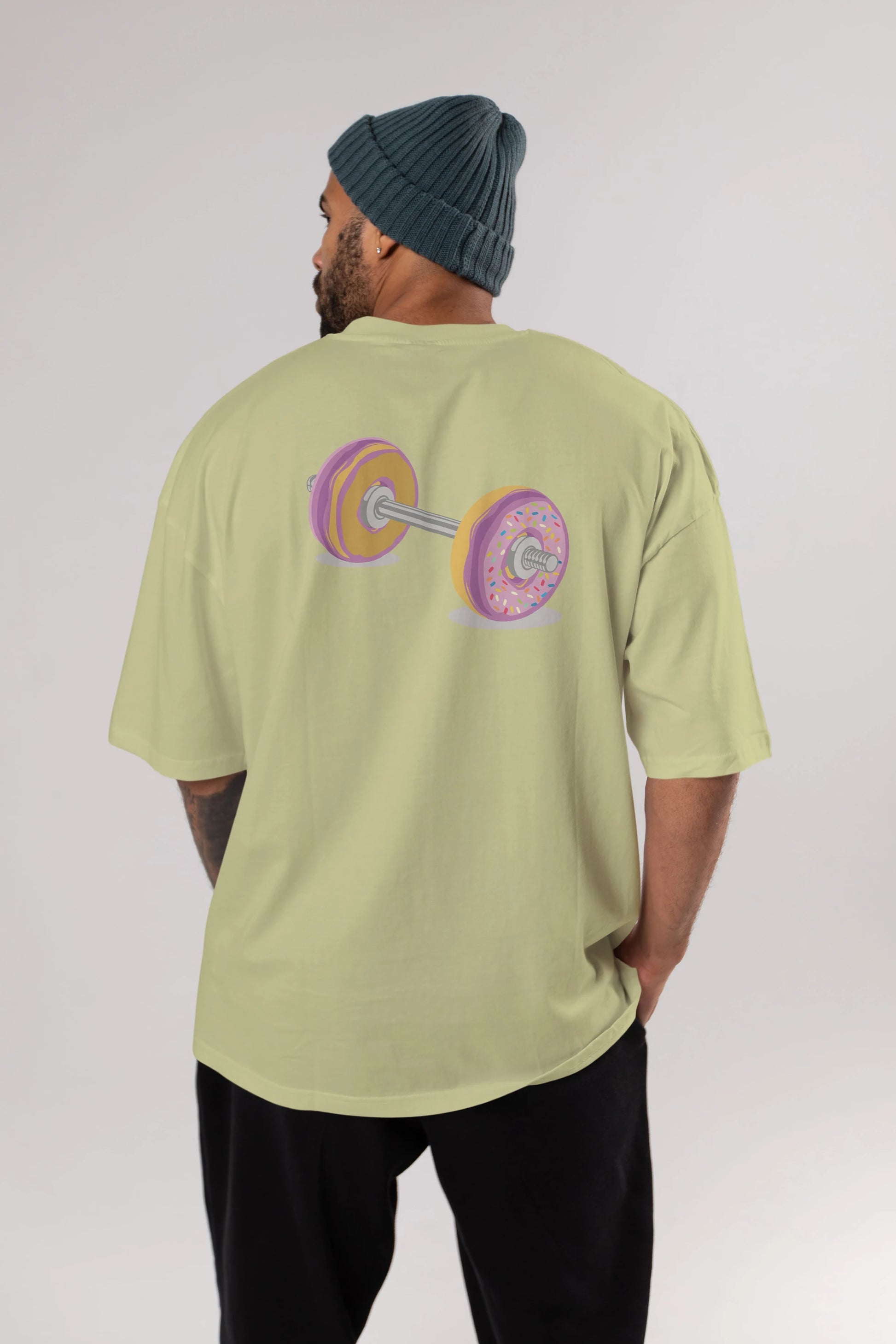 Donut Barbell Arka Baskılı Oversize t-shirt %100 pamuk Erkek Kadın Unisex