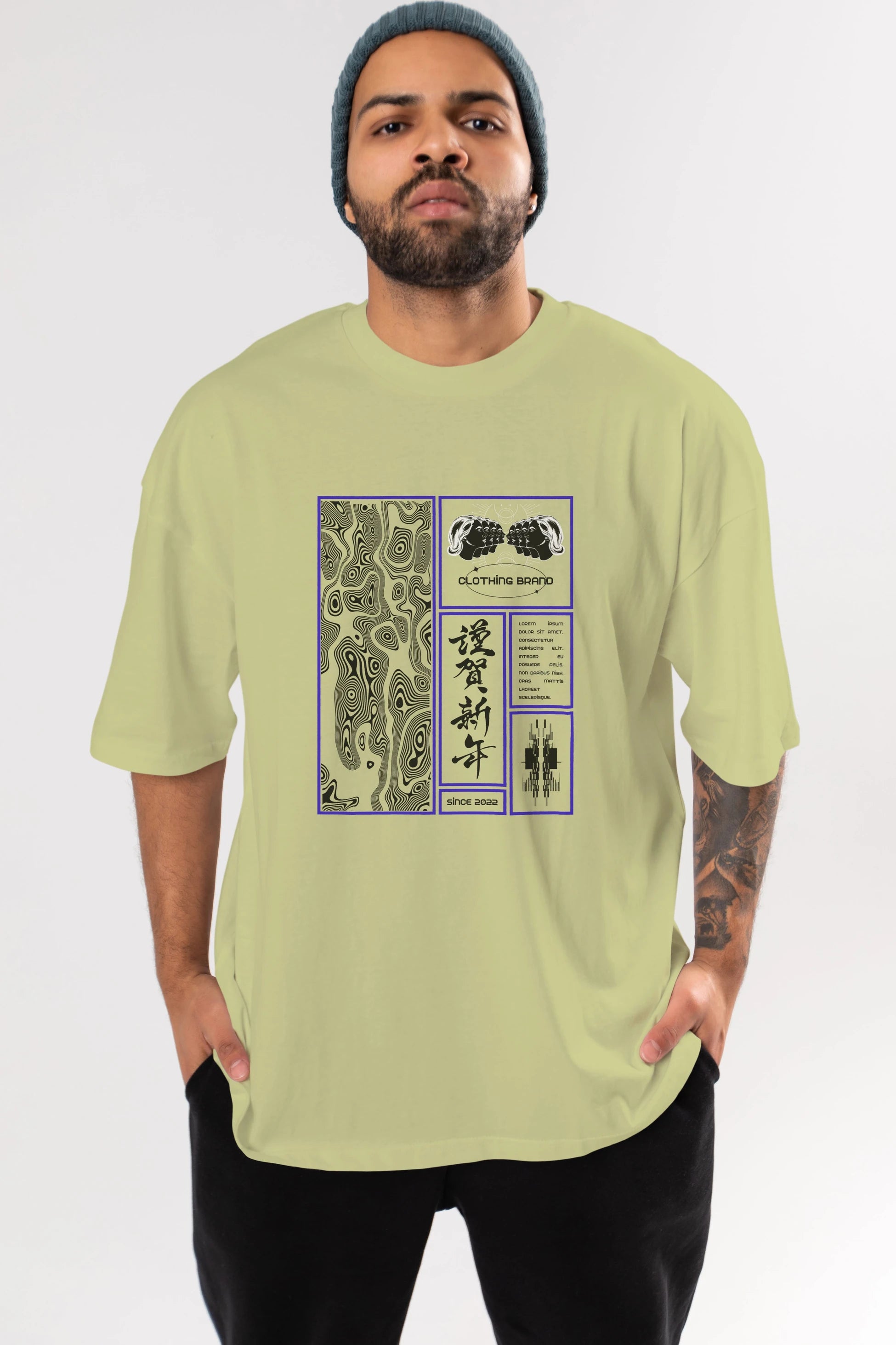 Neon Japanese Streetwear Ön Baskılı Oversize t-shirt Erkek Kadın Unisex