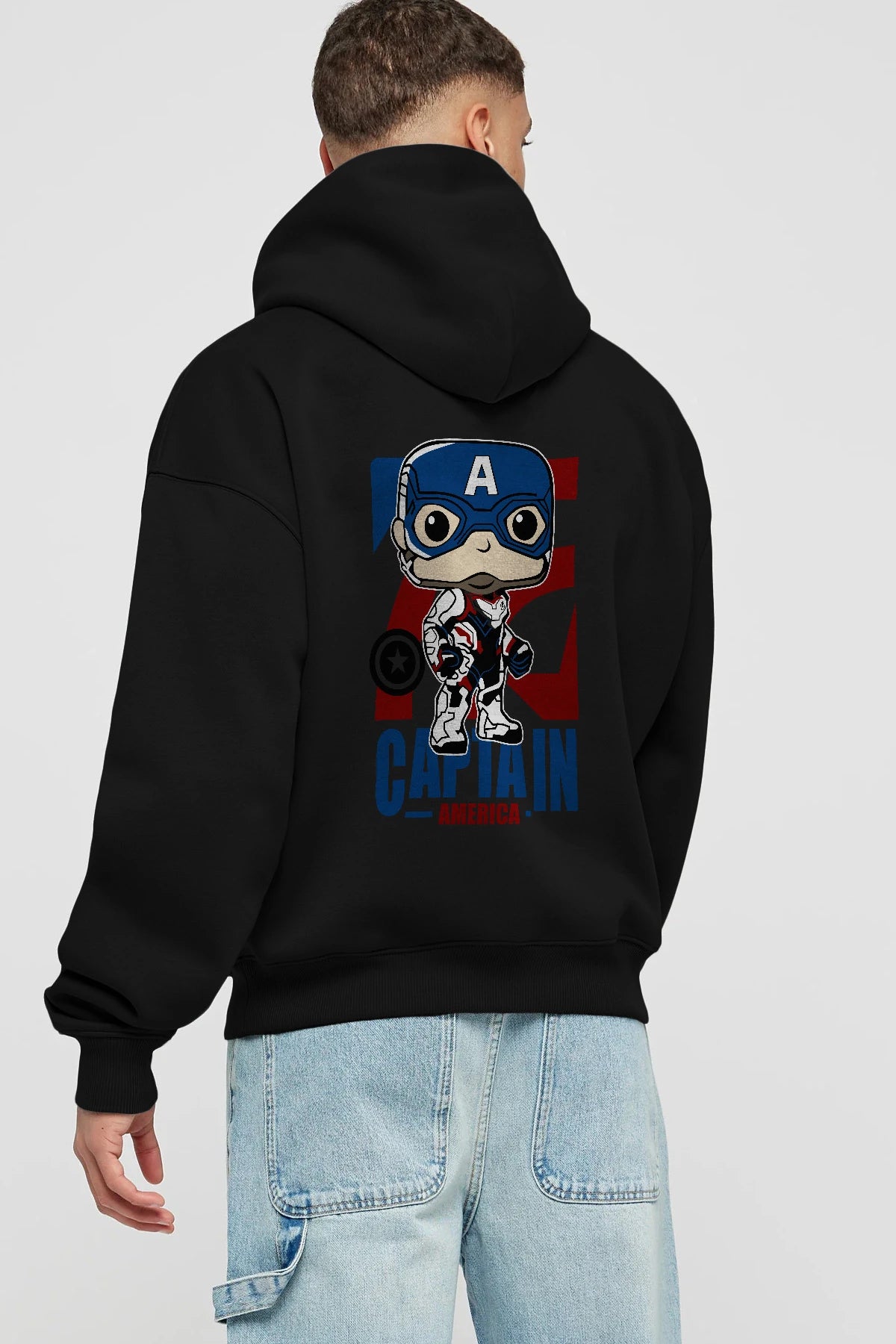 Captain America Arka Baskılı Hoodie Oversize Kapüşonlu Sweatshirt Erkek Kadın Unisex