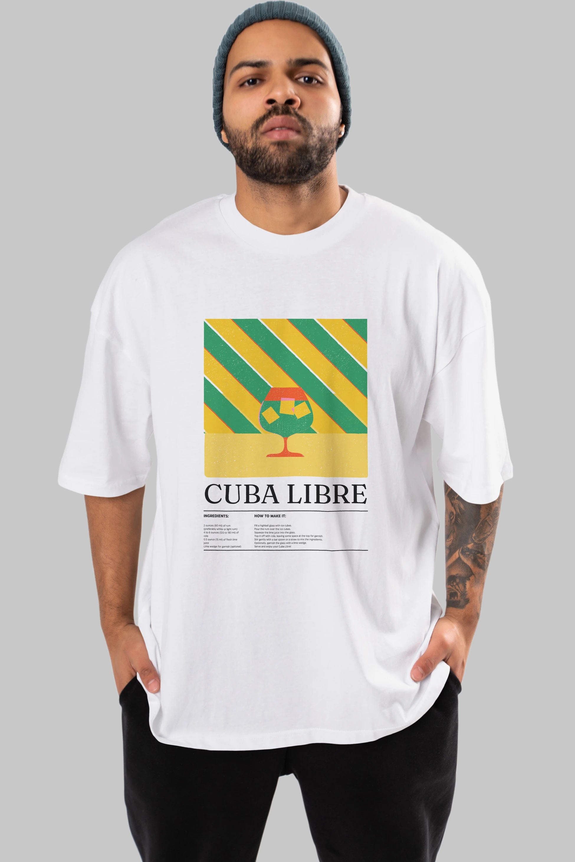 Cuba Libre Kokteyl Ön Baskılı Oversize t-shirt Erkek Kadın %100 Pamuk Bisiklet Yaka tişort