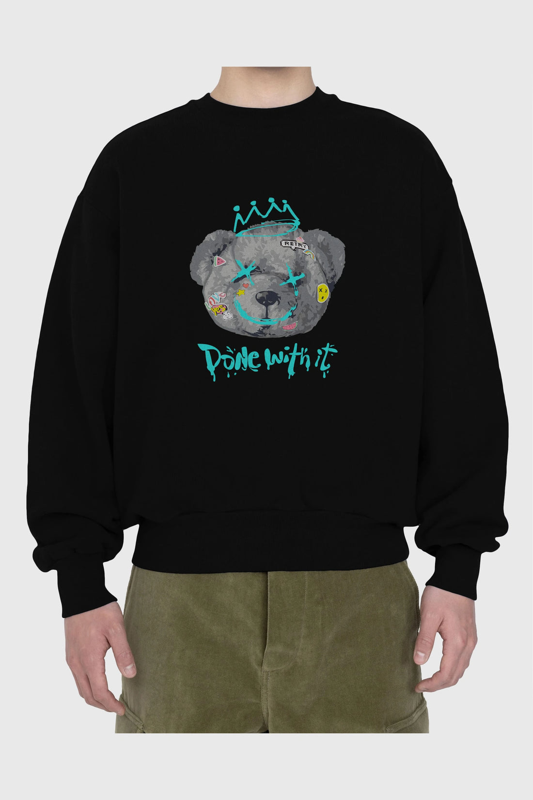 Done With it Bear Ön Baskılı Oversize Sweatshirt Erkek Kadın Unisex