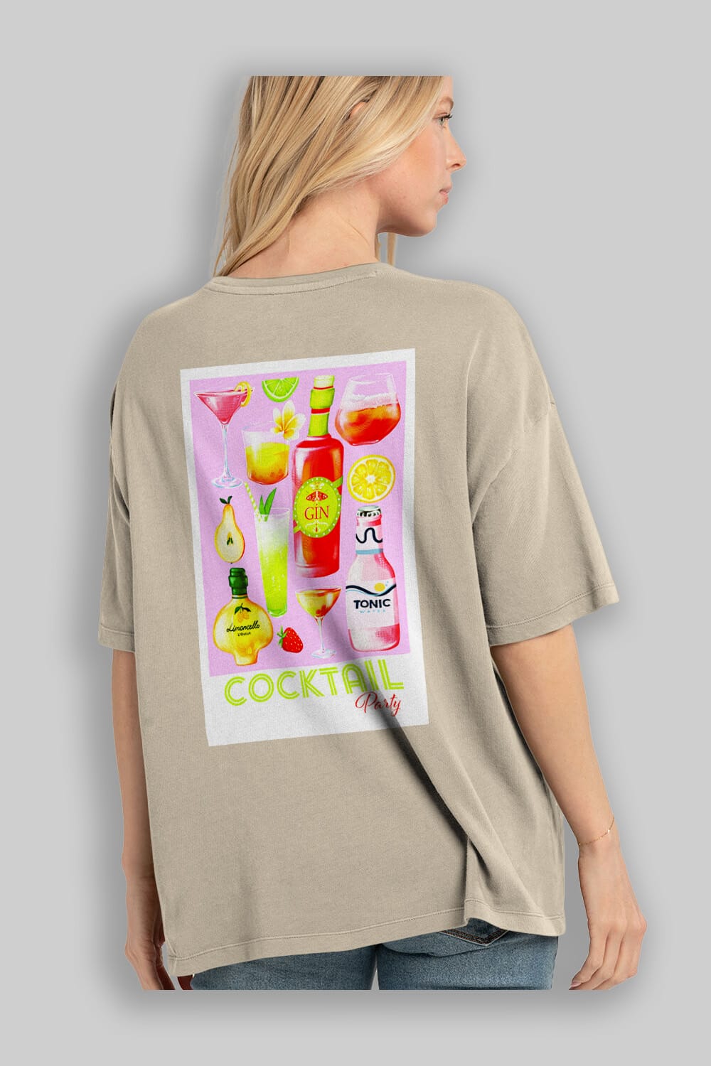 Cocktail Party Arka Baskılı Oversize t-shirt Erkek Kadın Unisex %100 Pamuk Bisiklet Yaka tişort