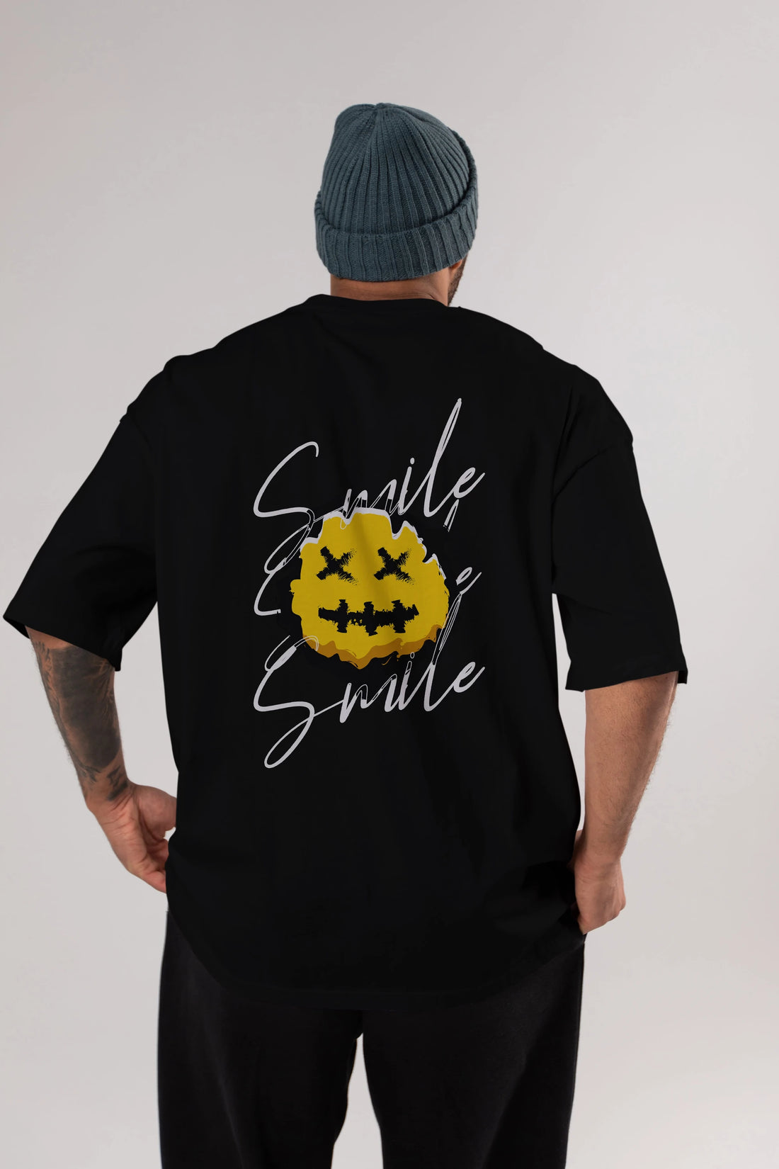 Smile Emoji Arka Baskılı Oversize t-shirt Erkek Kadın Unisex