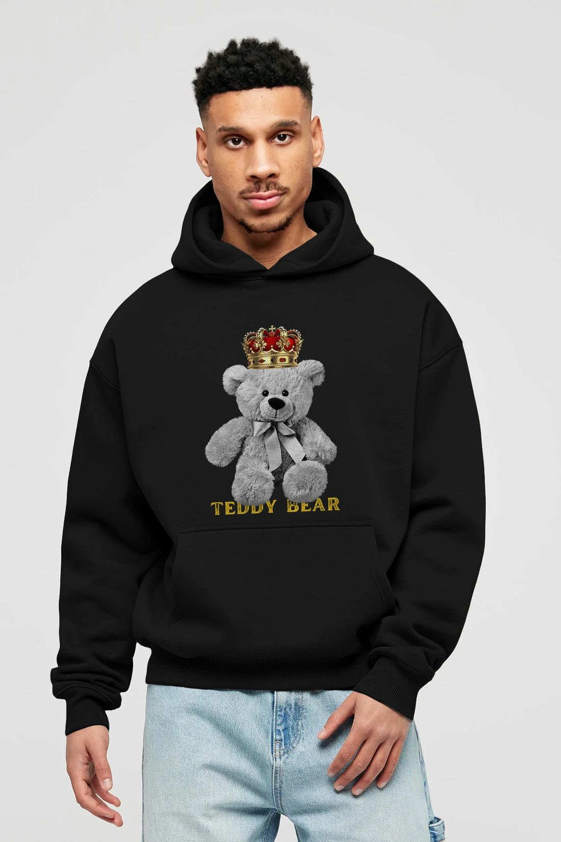 Teddy Bear Ön Baskılı Hoodie Oversize Kapüşonlu Sweatshirt Erkek Kadın Unisex