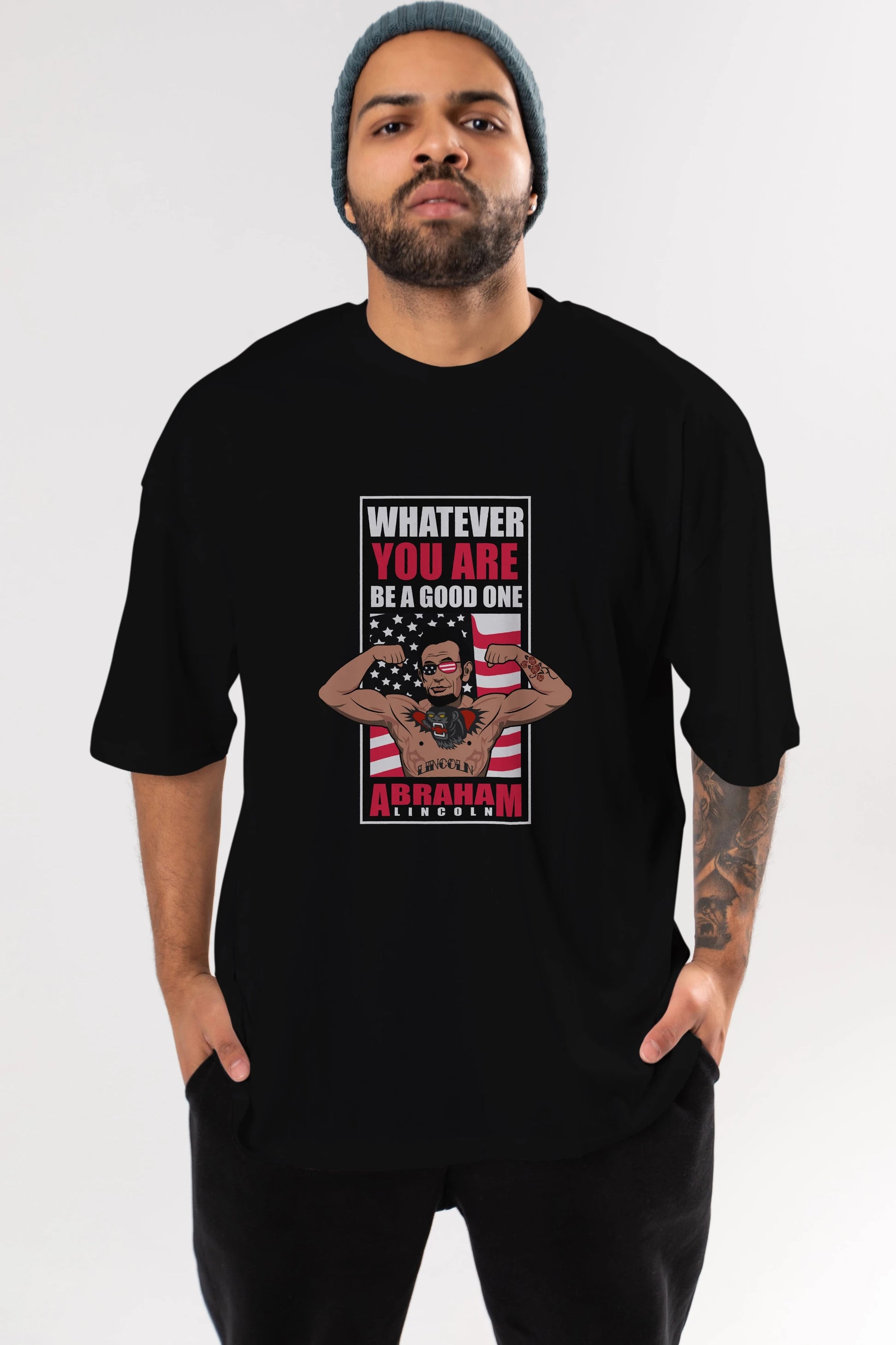 Lincoln Fighter Ön Baskılı Oversize t-shirt Erkek Kadın Unisex %100 Pamuk tişort