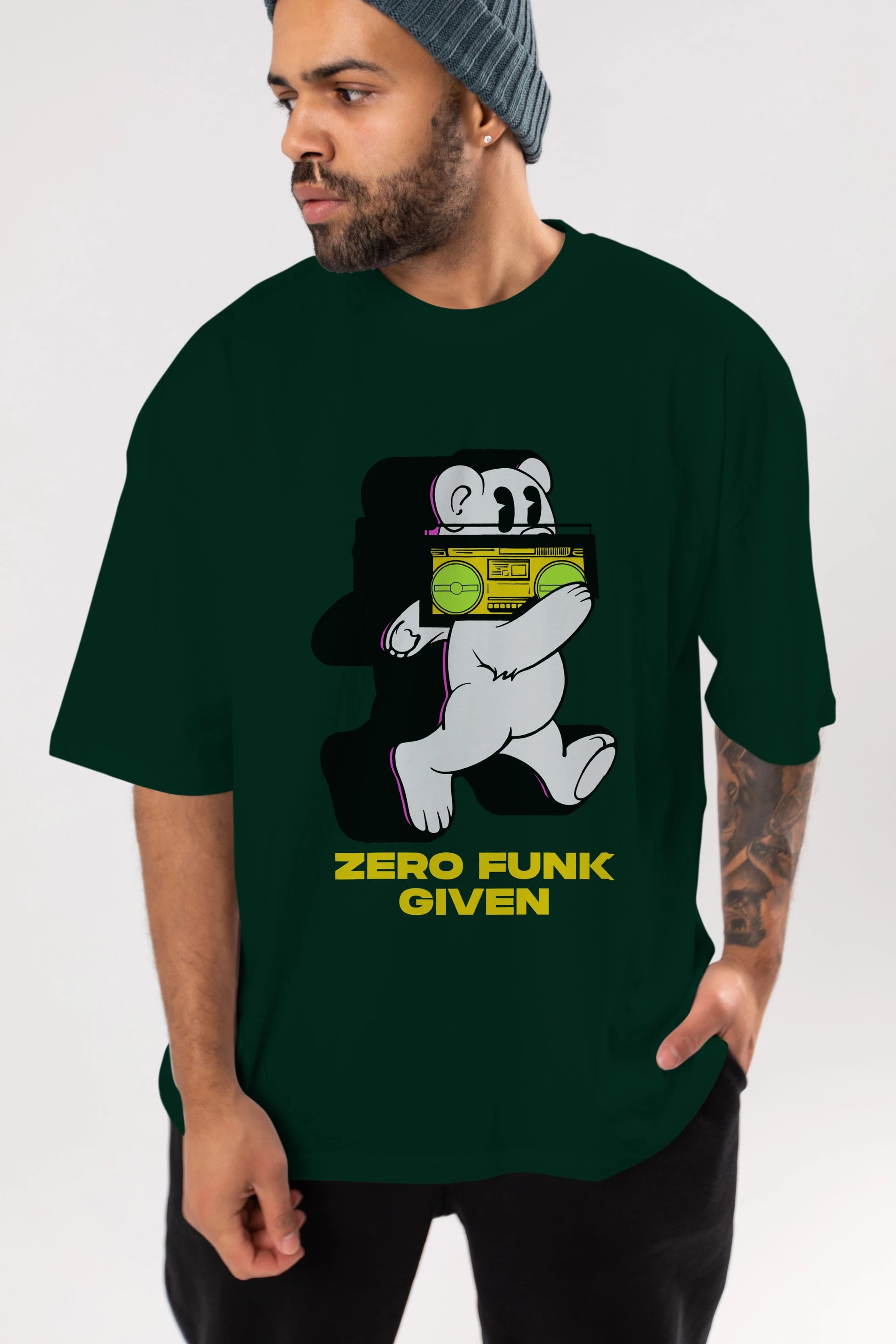 Zero Funk Given Bear Ön Baskılı Oversize t-shirt Erkek Kadın Unisex
