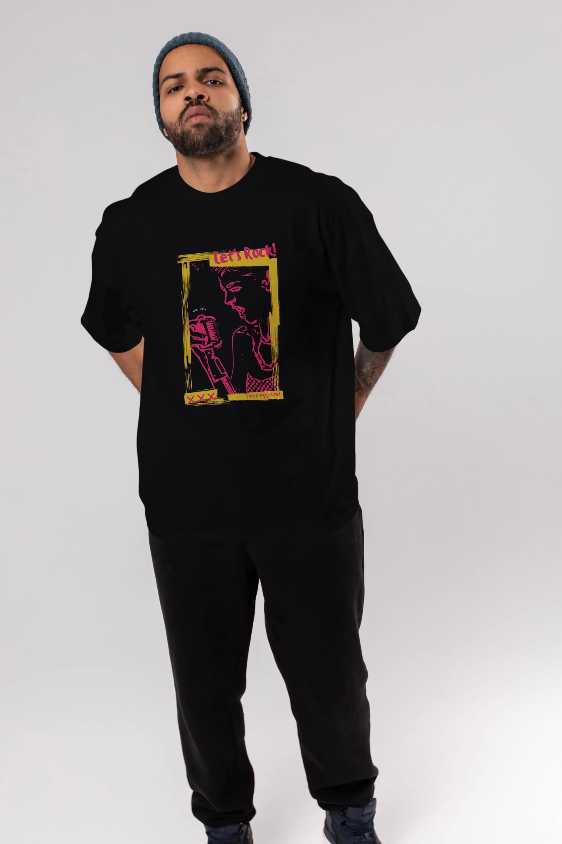 Let's Rock Yazılı Ön Baskılı Oversize t-shirt Erkek Kadın Unisex