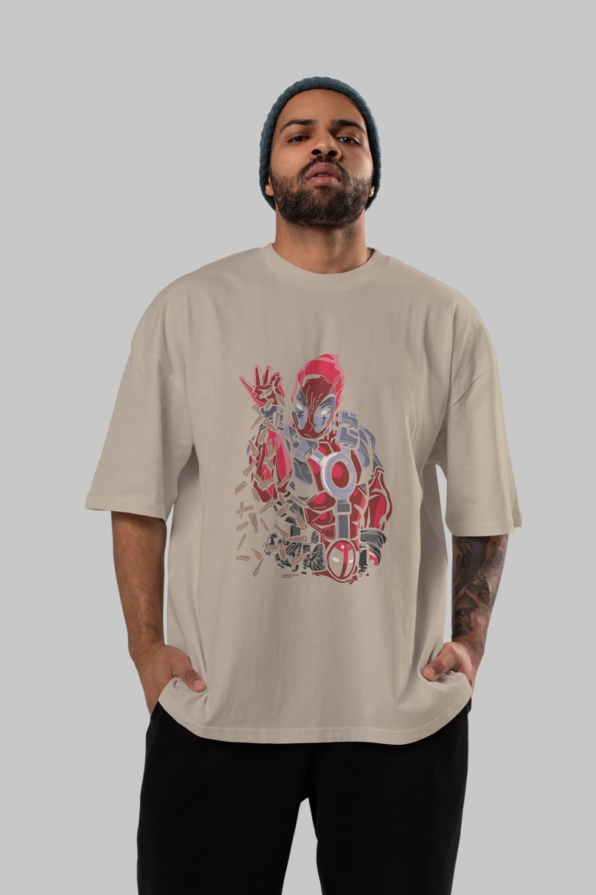 Deadpool (2) Ön Baskılı Oversize t-shirt Erkek Kadın Unisex %100 Pamuk Bisiklet Yaka tişort