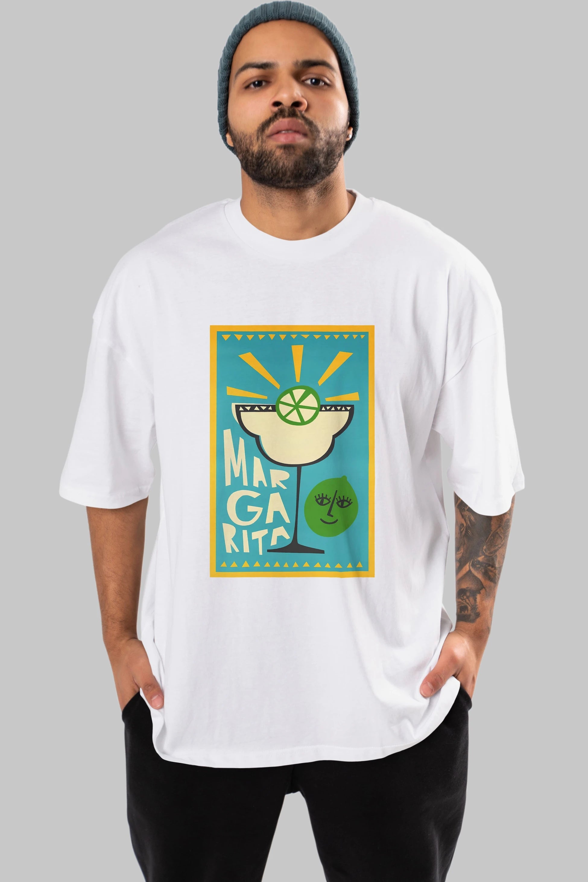 Margarita 4 Ön Baskılı Oversize t-shirt Erkek Kadın Unisex %100 Pamuk Bisiklet Yaka tişort