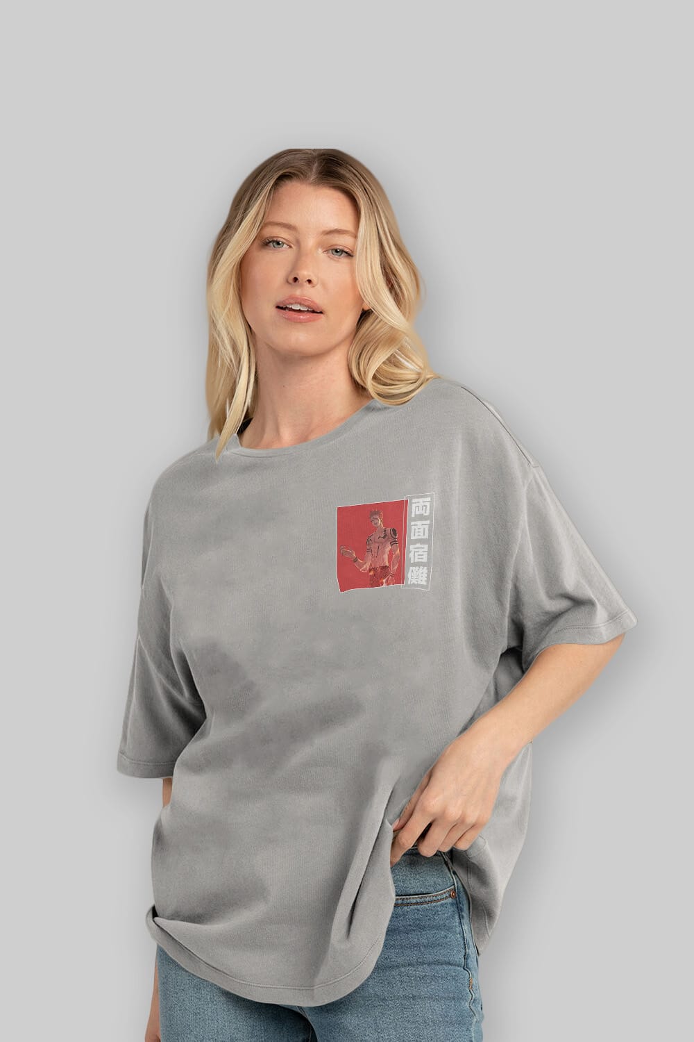 Sukuna Ryoumen 3 Ön Sol Baskılı Oversize t-shirt Erkek Kadın Unisex %100 Pamuk Bisiklet Yaka tişort