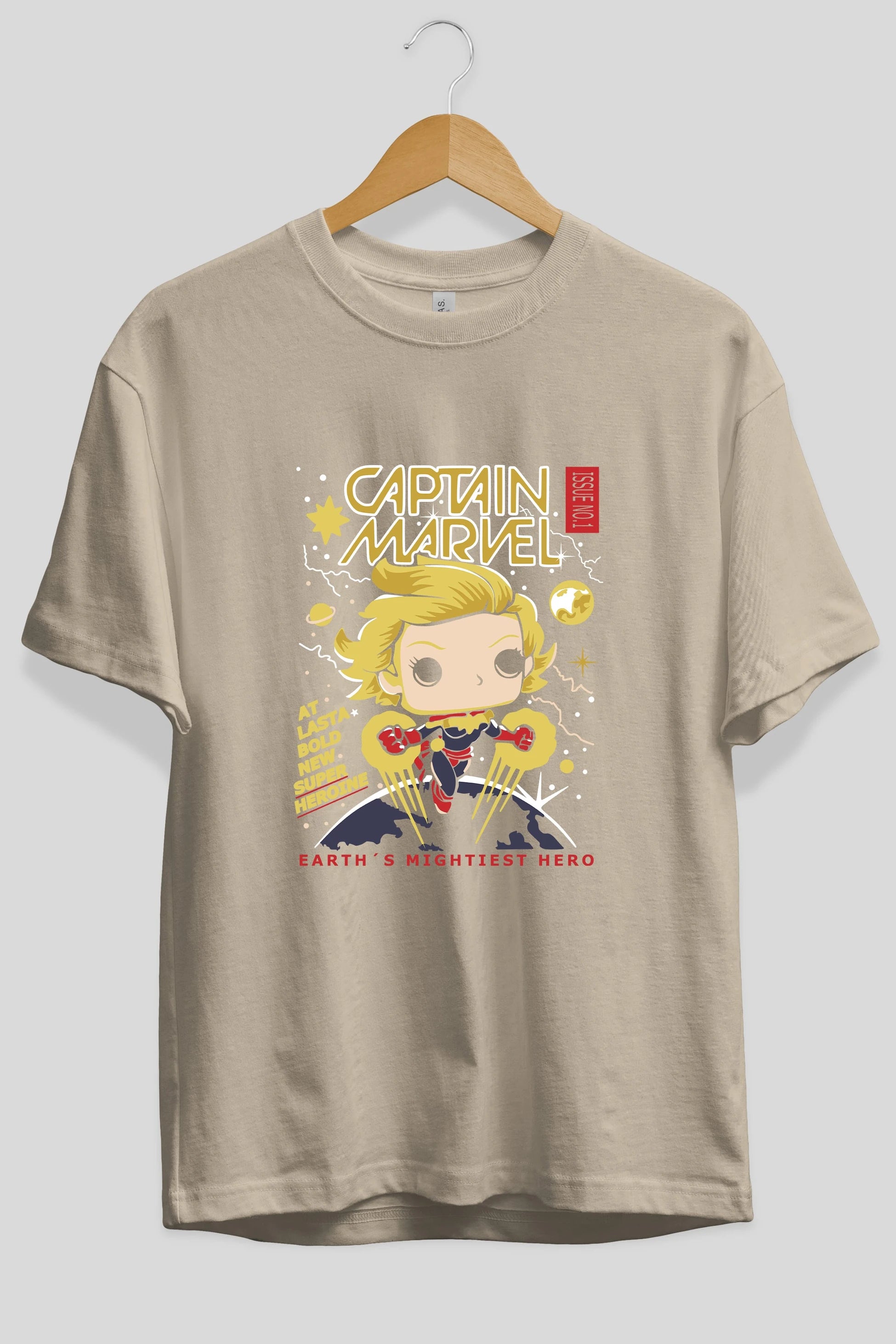 Captain Marvel Ön Baskılı Oversize t-shirt Erkek Kadın Unisex %100 Pamuk Bisiklet Yaka tişort