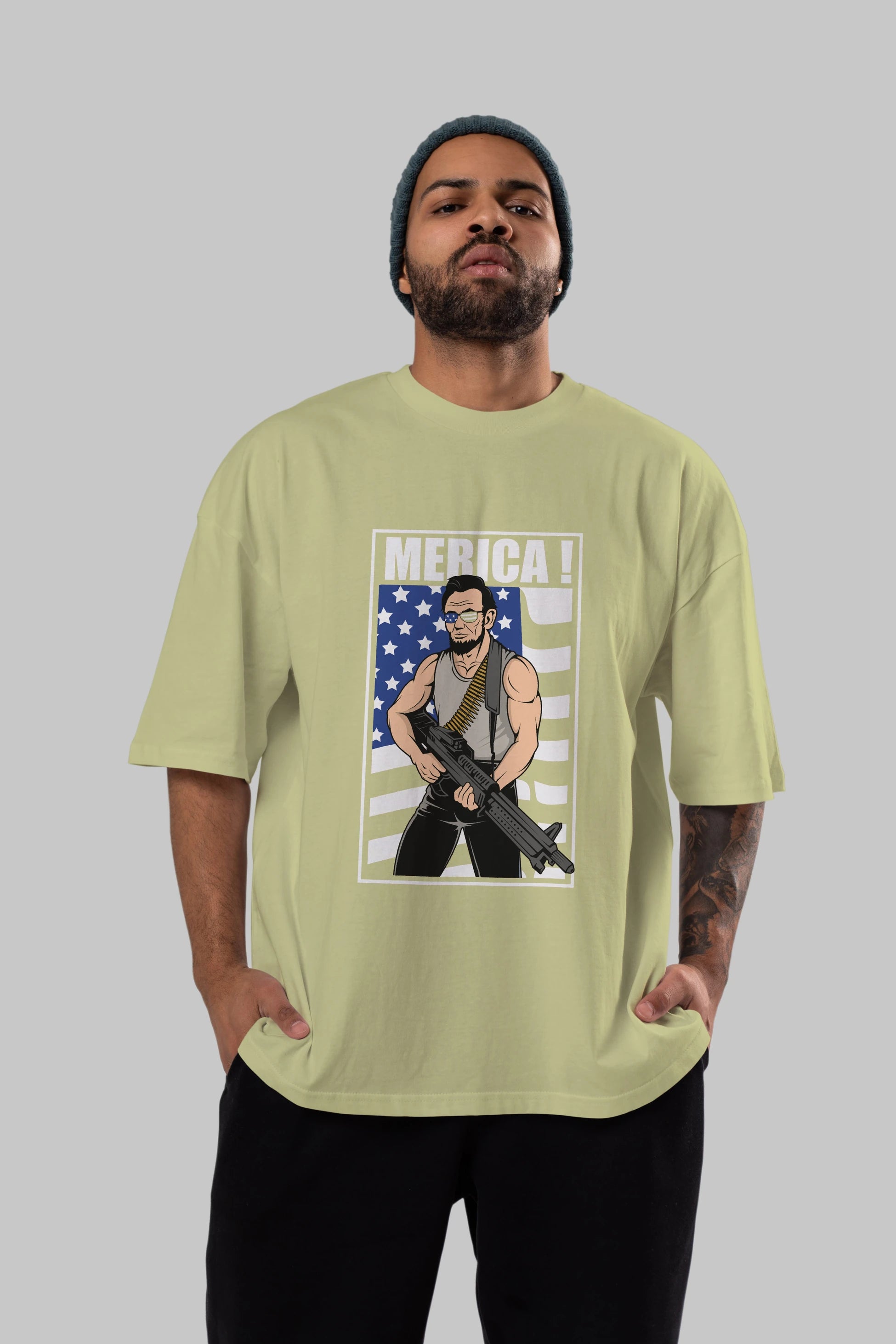 Lincoln Rambo Ön Baskılı Oversize t-shirt Erkek Kadın Unisex %100 Pamuk tişort