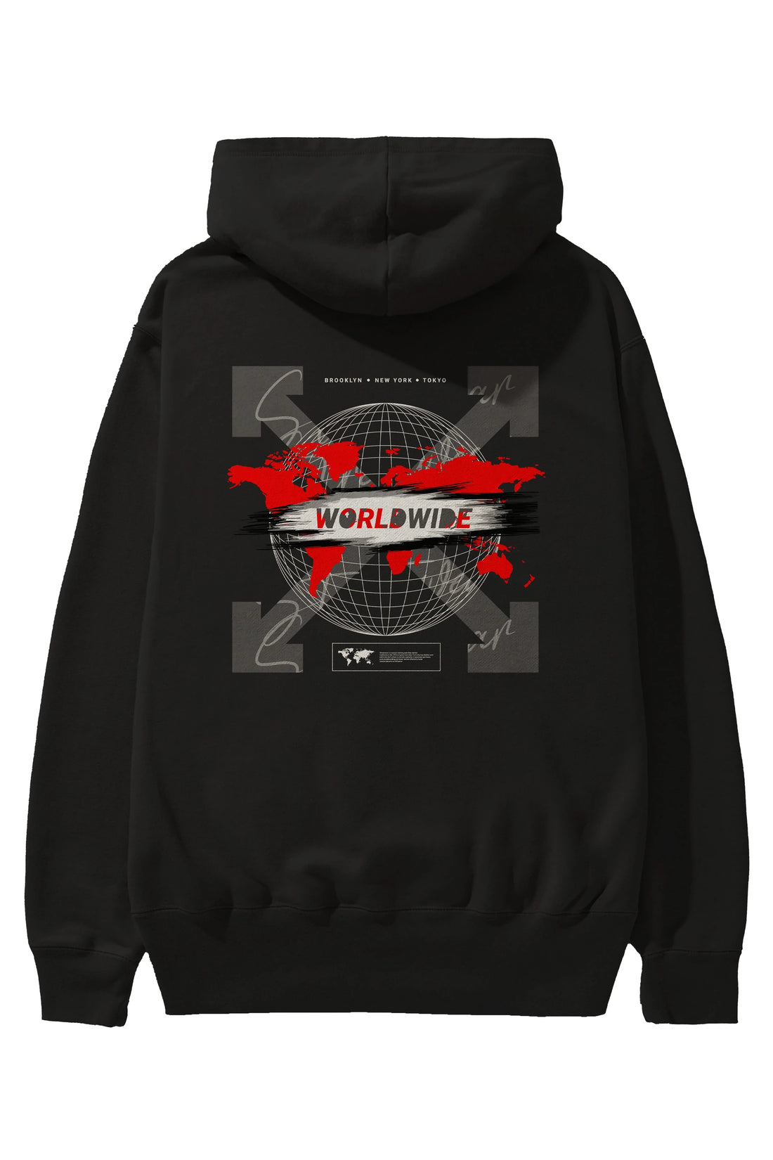Worldwide Style Arka Baskılı Hoodie Oversize Kapüşonlu Sweatshirt Erkek Kadın Unisex
