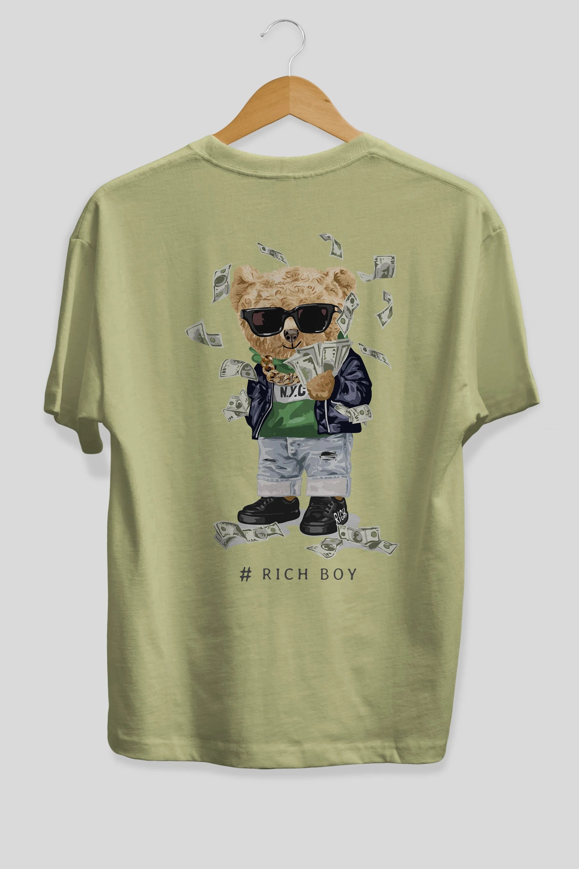 Teddy Bear Rich Boy Arka Baskılı Oversize t-shirt Erkek Kadın Unisex %100 Pamuk