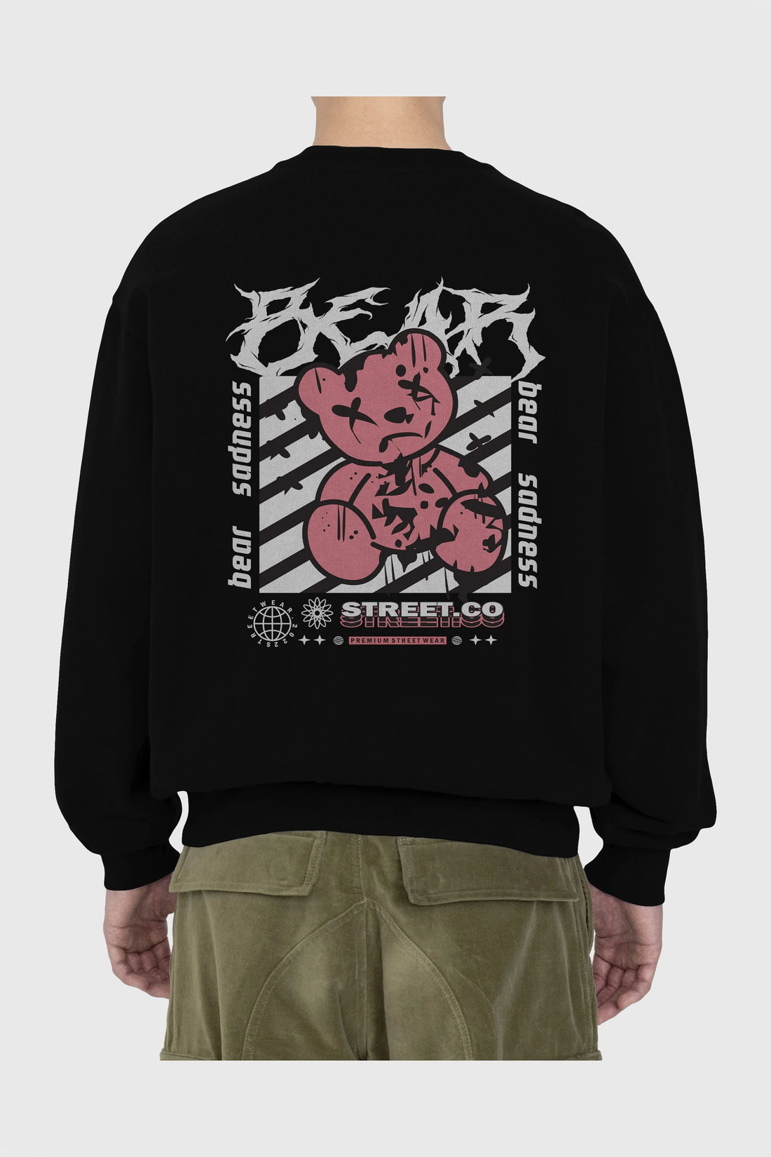 Bear Sadness Arka Baskılı Oversize Sweatshirt Erkek Kadın Unisex
